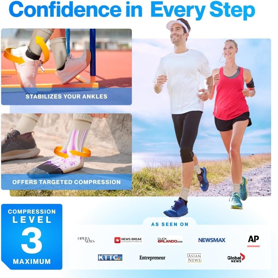 Modvel Ankle Compression Support Sleeve Brace Skin/Nude Pair Size Large NEW!