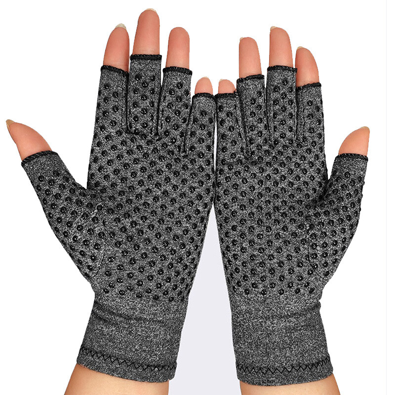 Copper Compression Gloves Anti Arthritis Fingerless Hand Support Pain Relief US