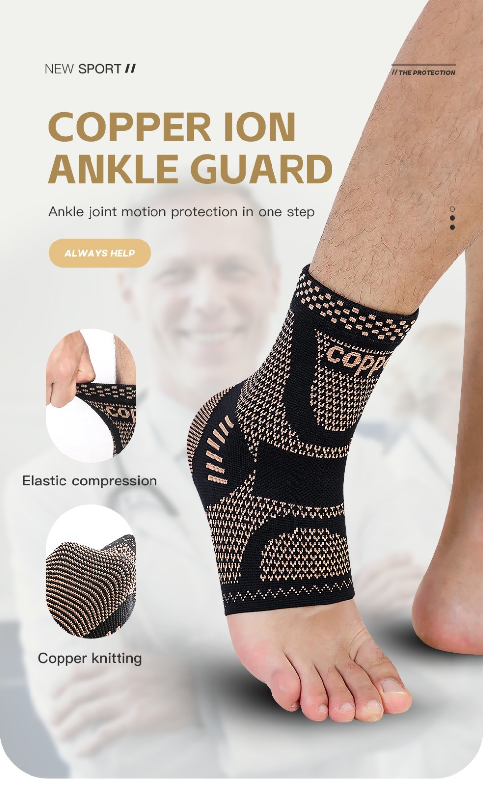 2Pcs Adjustable Copper Infused Ankle Support Compression Sleeve for Sports