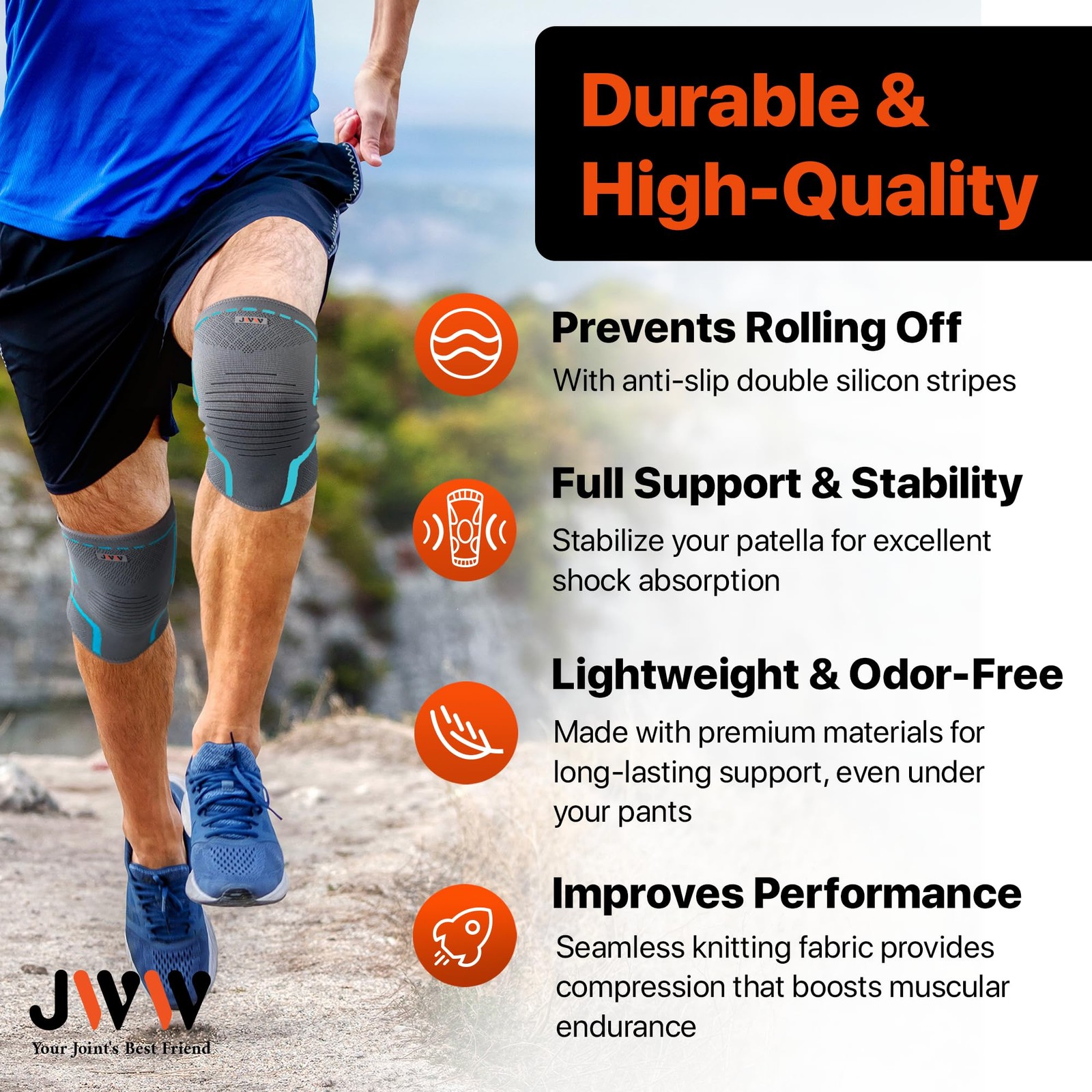 JWW Plus Size Knee Compression Sleeve 2 Pack, Big Thigh Fit, Blue, 3XL | Full…