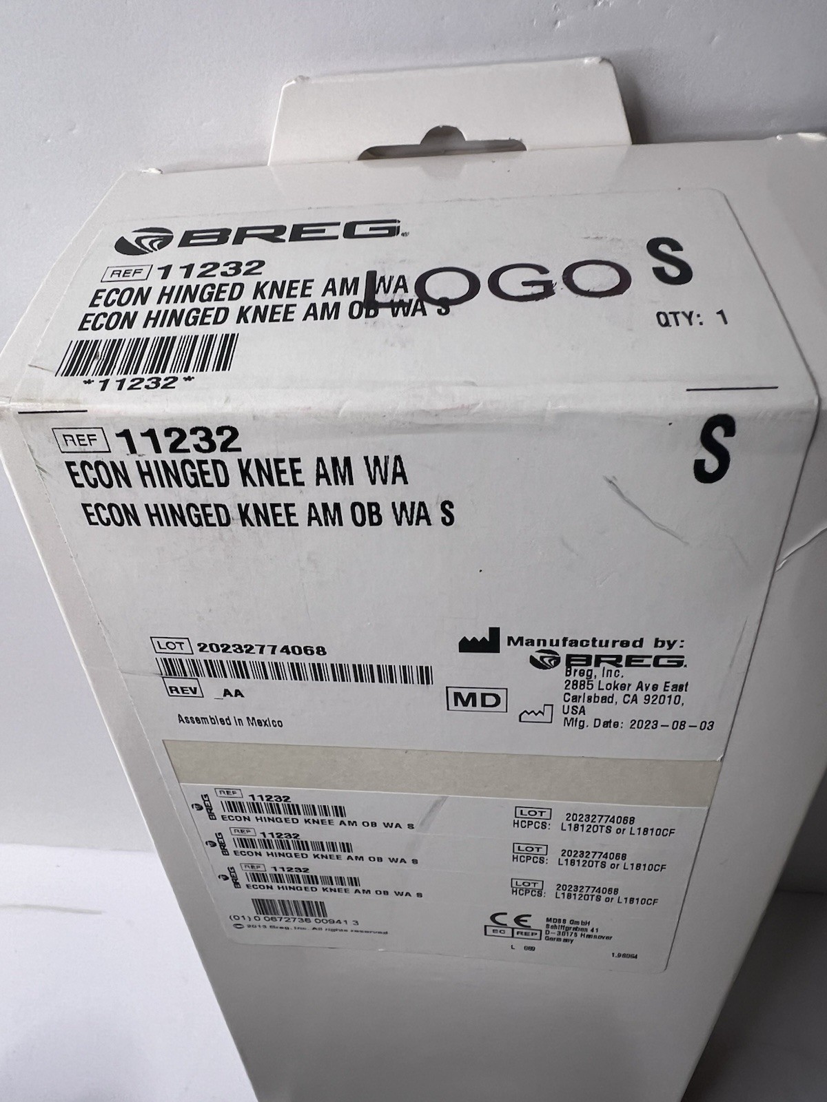 Breg 11232 Small Airmesh Economy Hinged Wrap Around Knee Brace w/ Open Back NEW