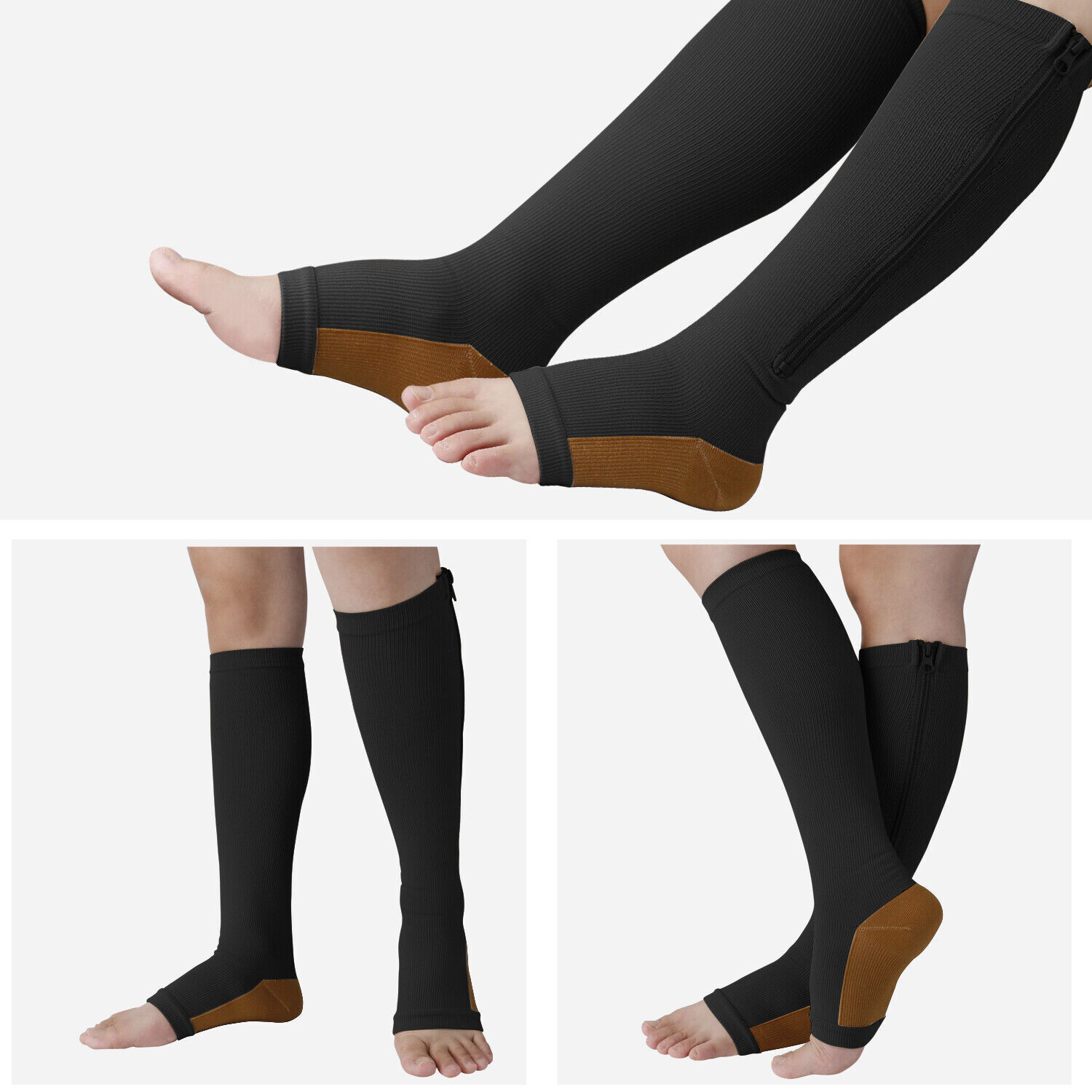 Knee High Compression Socks With Con Cremallera 15-20mmHg Mens Womens S/M-XL