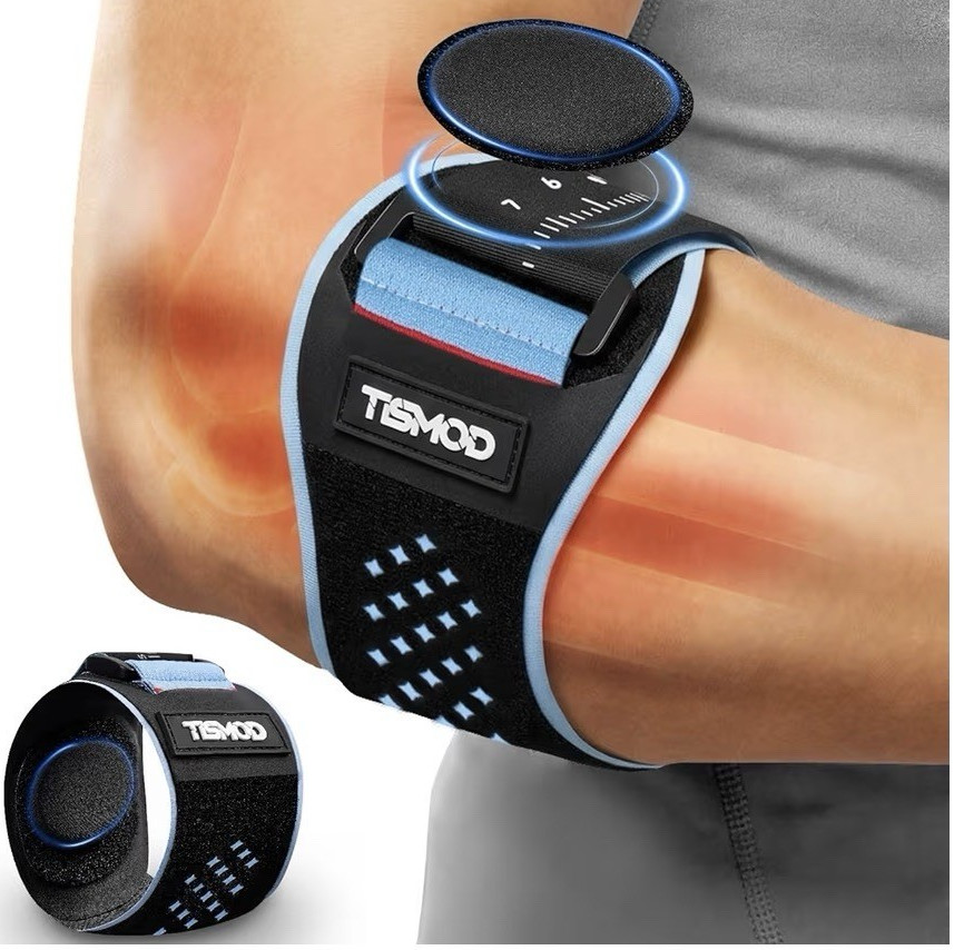 TSMOD Adjustable Elbow & Forearm Support Brace for Pain Relief, Black/Blue. S/M
