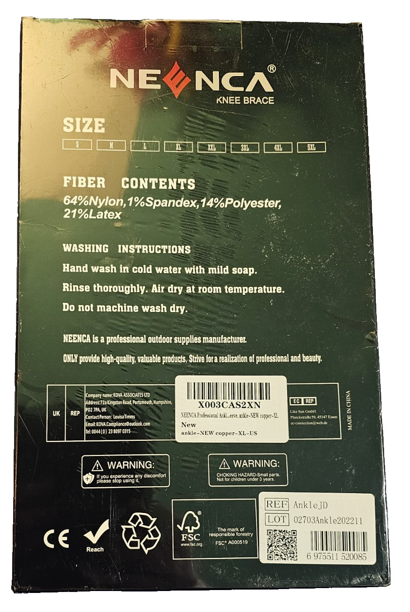 NEW NEENCA Knee Brace / Compression Sleeve: XL, Black/Gold 2pack
