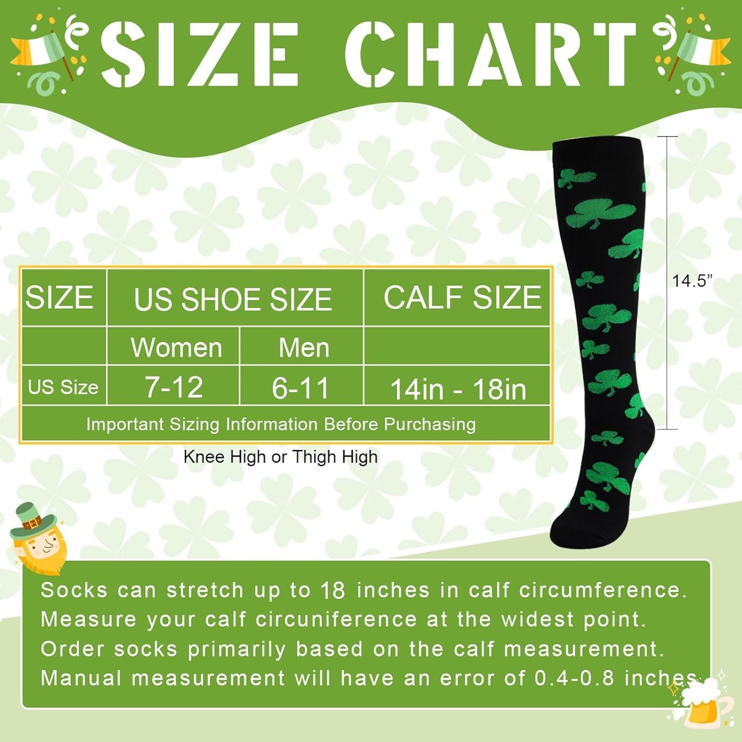 Festive Shamrock Knee-High Compression Socks for Active Women | Daily Comfort