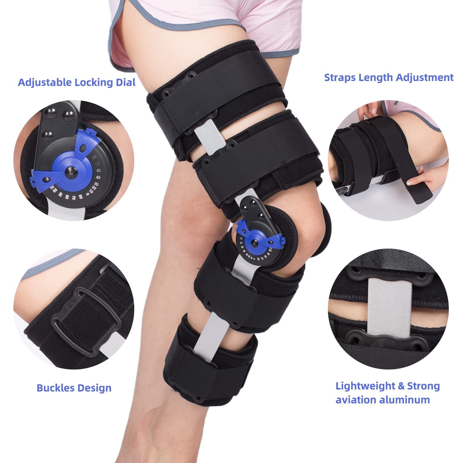Hinged ROM Knee Brace Post Op Knee Support Adjustable Knee Immobilizer with S…