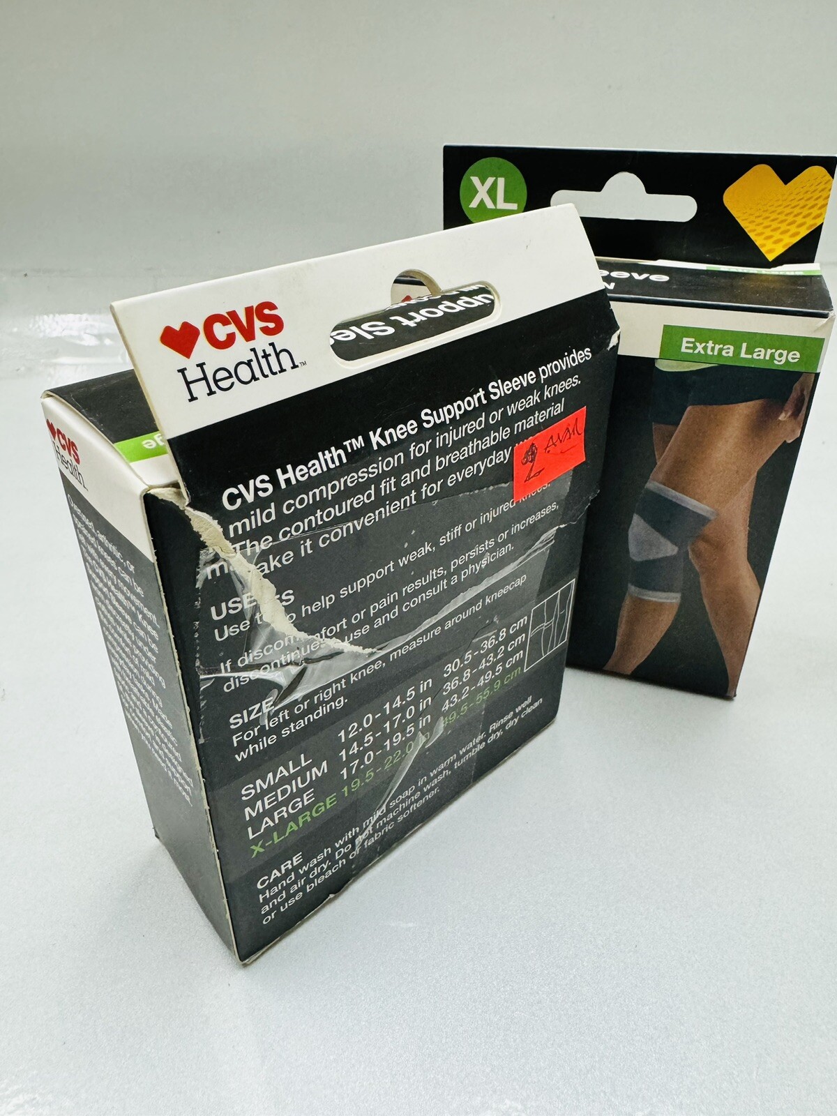 2 cvs knee support mild compression x-large distressed box look at ad pics