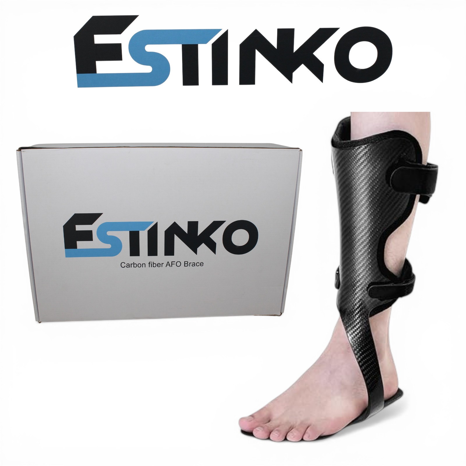 Estinko Carbon Fiber AFO Brace LEFT LARGE Ankle Foot Drop Orthosis Lightweight