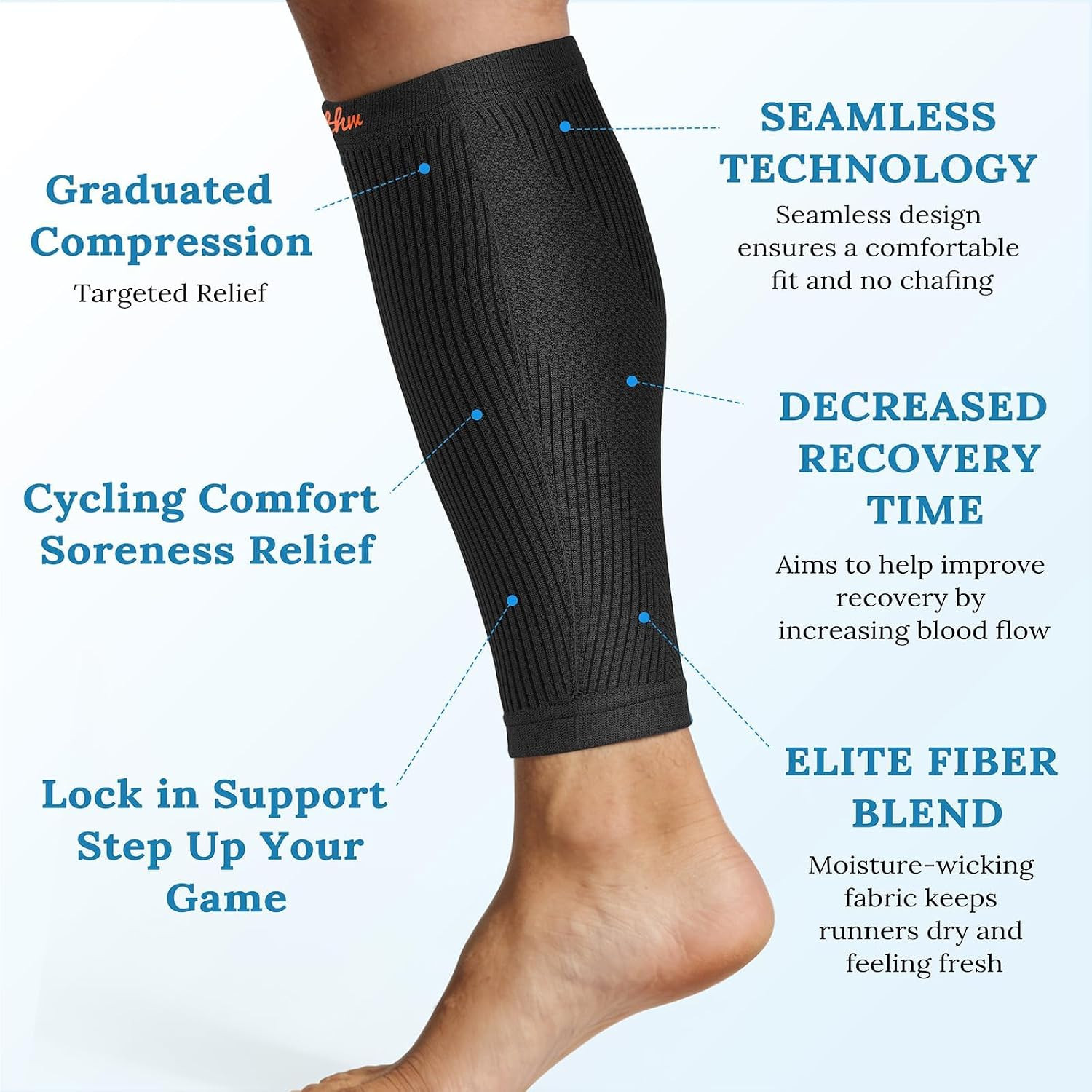 Flat Knit Calf Compression Sleeves for Men & Women, Shin Splint Relief | Premium