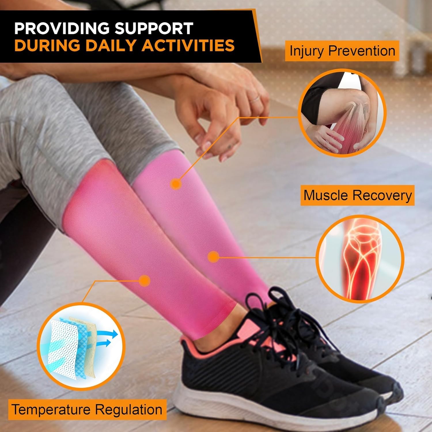 Active Lifestyle Compression Calf Sleeves – Support for All-Day Wear in Pink