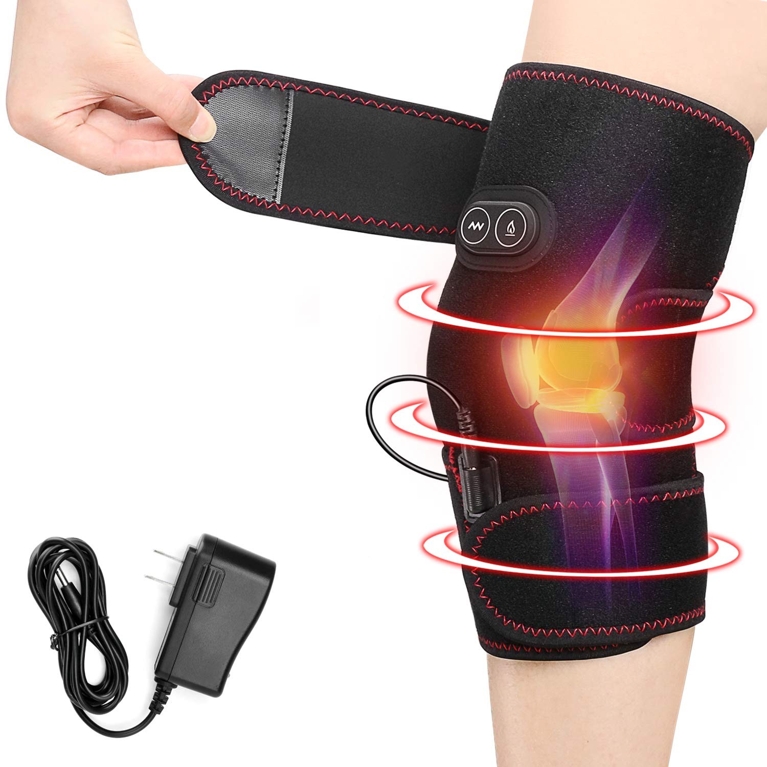 Heated Knee Brace Wrap, 3 Adjustable Heat and Vibration Knee Massager for Arthri