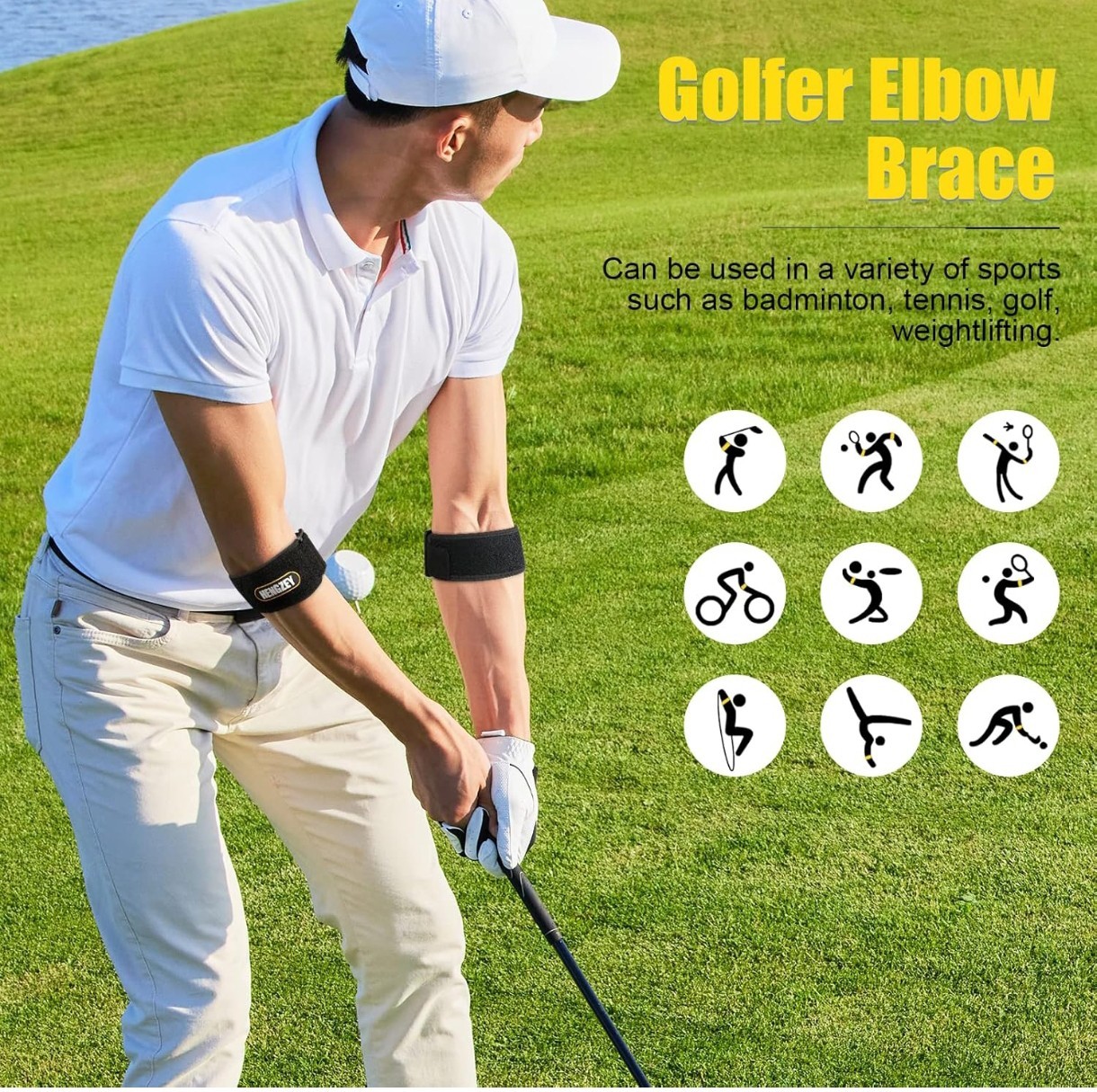 HENGZEY Elbow Brace for Tendonitis and Tennis Golfers Elbow Strap Pain Relief