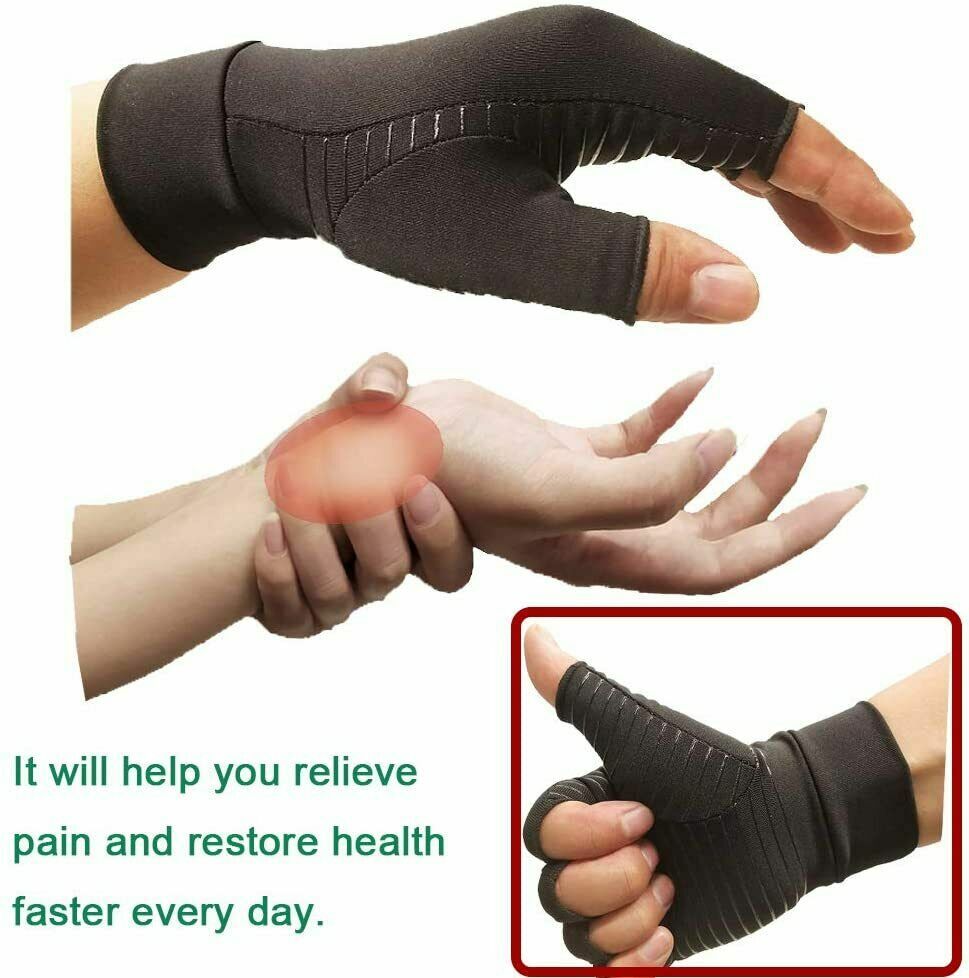 Copper Compression Arthritis Gloves Men Women Half Finger Pain Relief Gloves