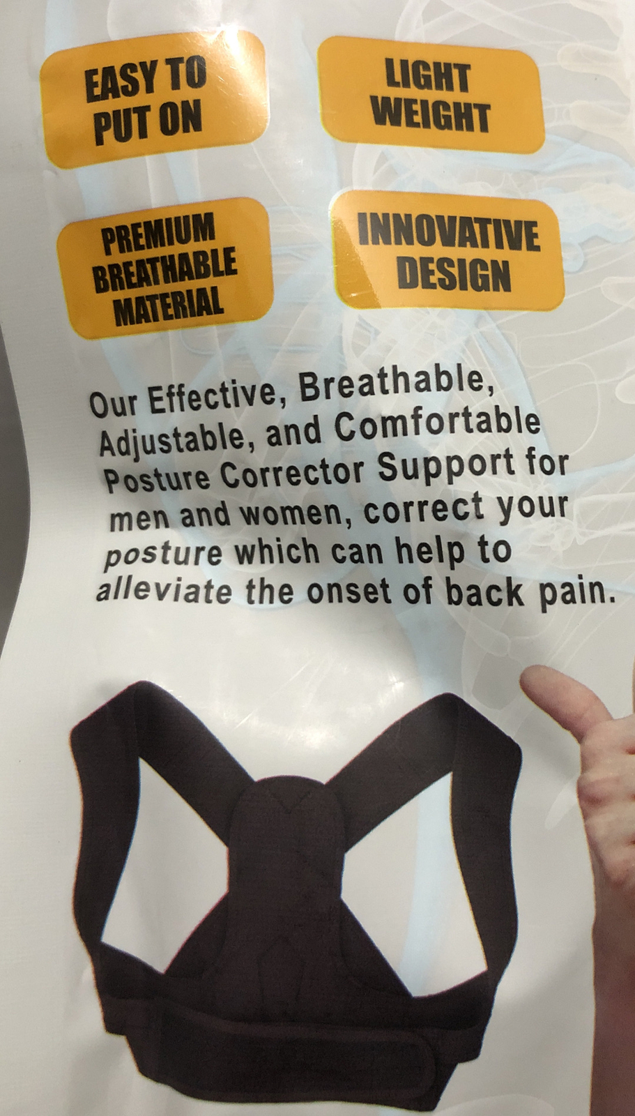 CARETRAS Adjustable Upper Back Brace Posture Corrector Black XL (36-44”)