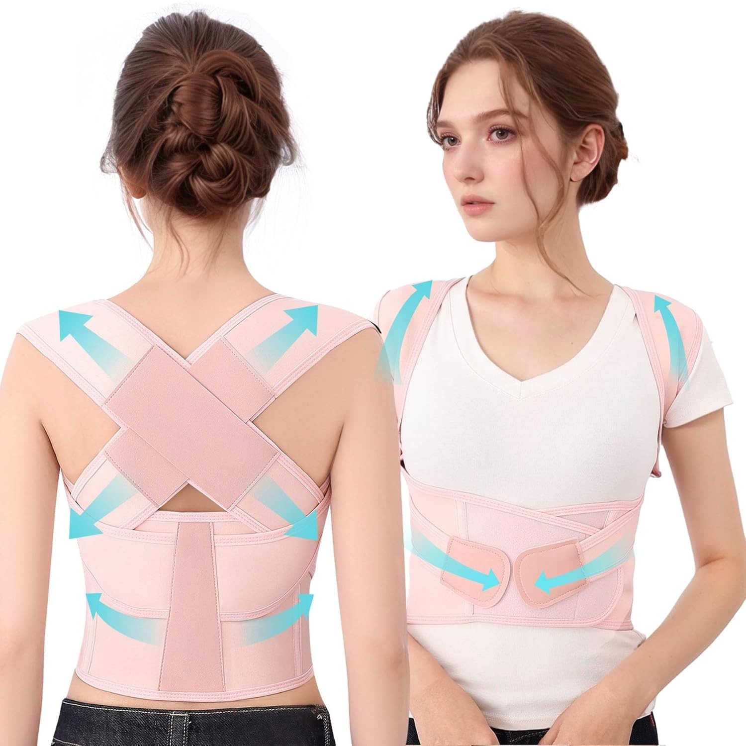 Posture Corrector for Women & Men Back Brace Medium (Waist 27.5-31.5″), Pink