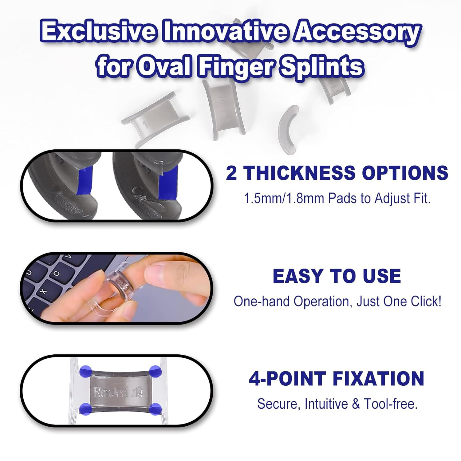 8Pcs Clear Oval Finger Splints & Click-Lock Adjustment Kit, 4 Graduated Finger R