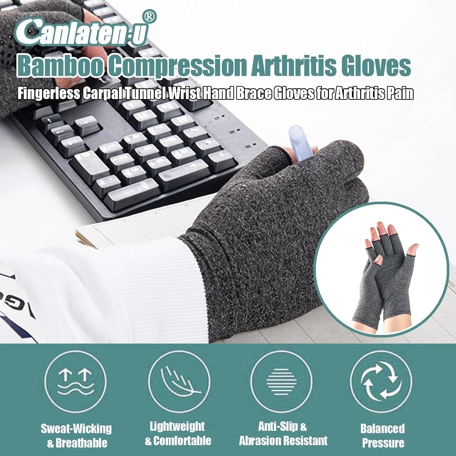 Fingerless Breathable Arthritis Compression Gloves for Carpal Tunnel Pain, RSI