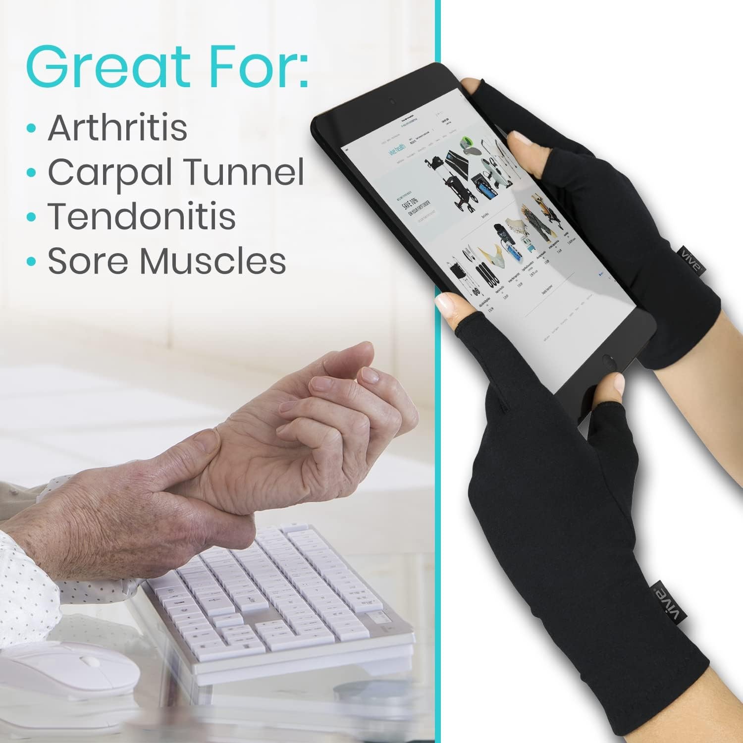 Rheumatoid Arthritis Gloves Fingerless Compression Wrap for Men & Women Black S