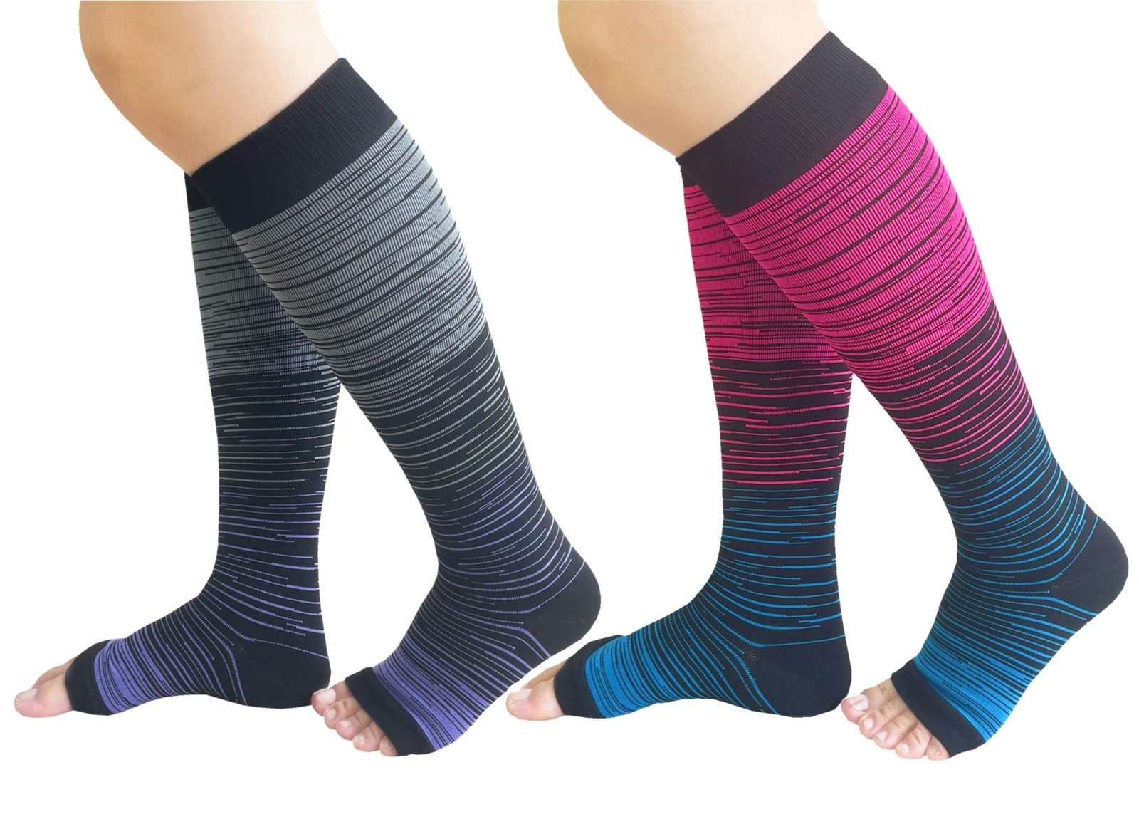 Open Toe Compression Socks Women Men 2 Pairs 15-20mmHg Toeless Compression Su…