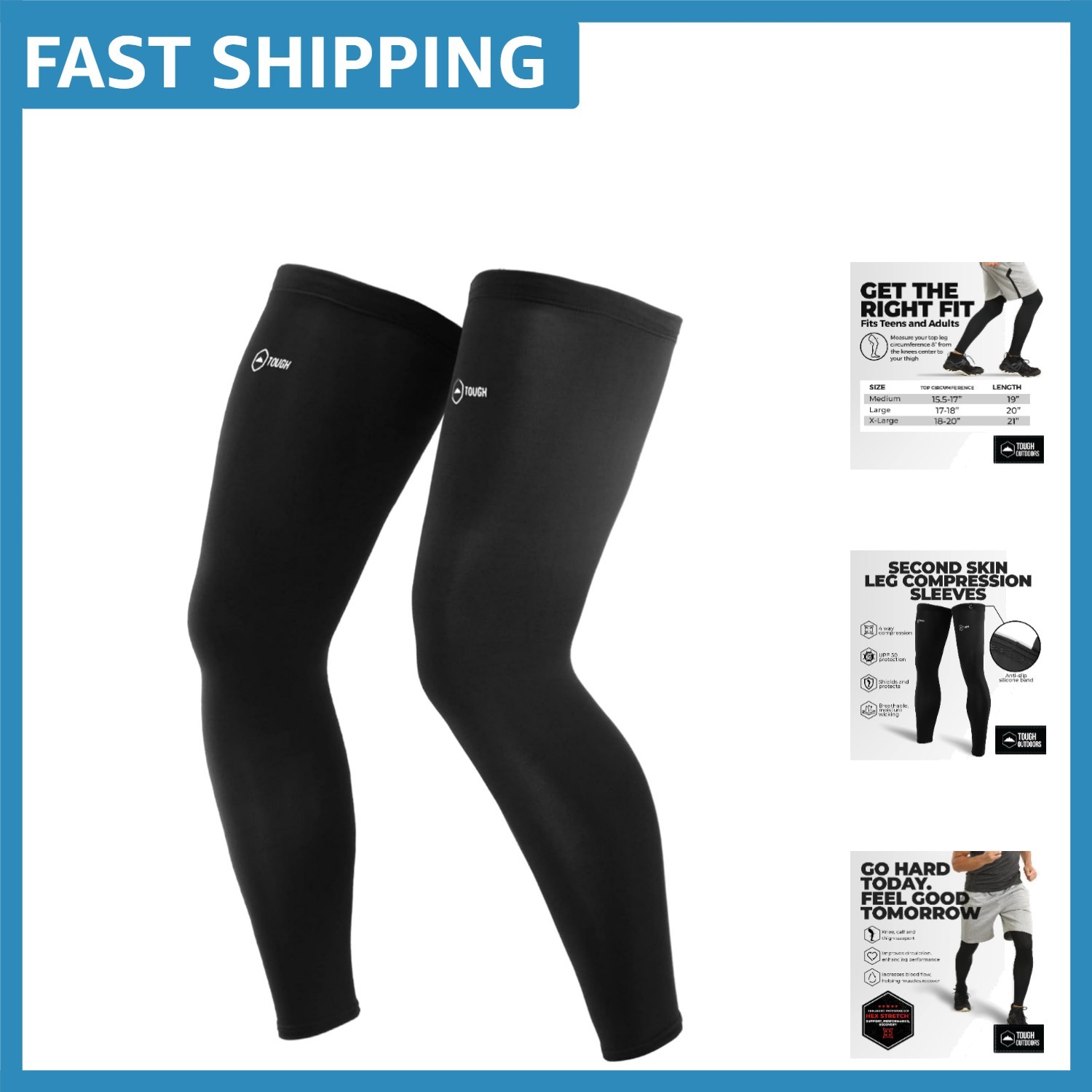 Lightweight Moisture-Wicking Compression Leg Sleeves for Men & Women – Black XL