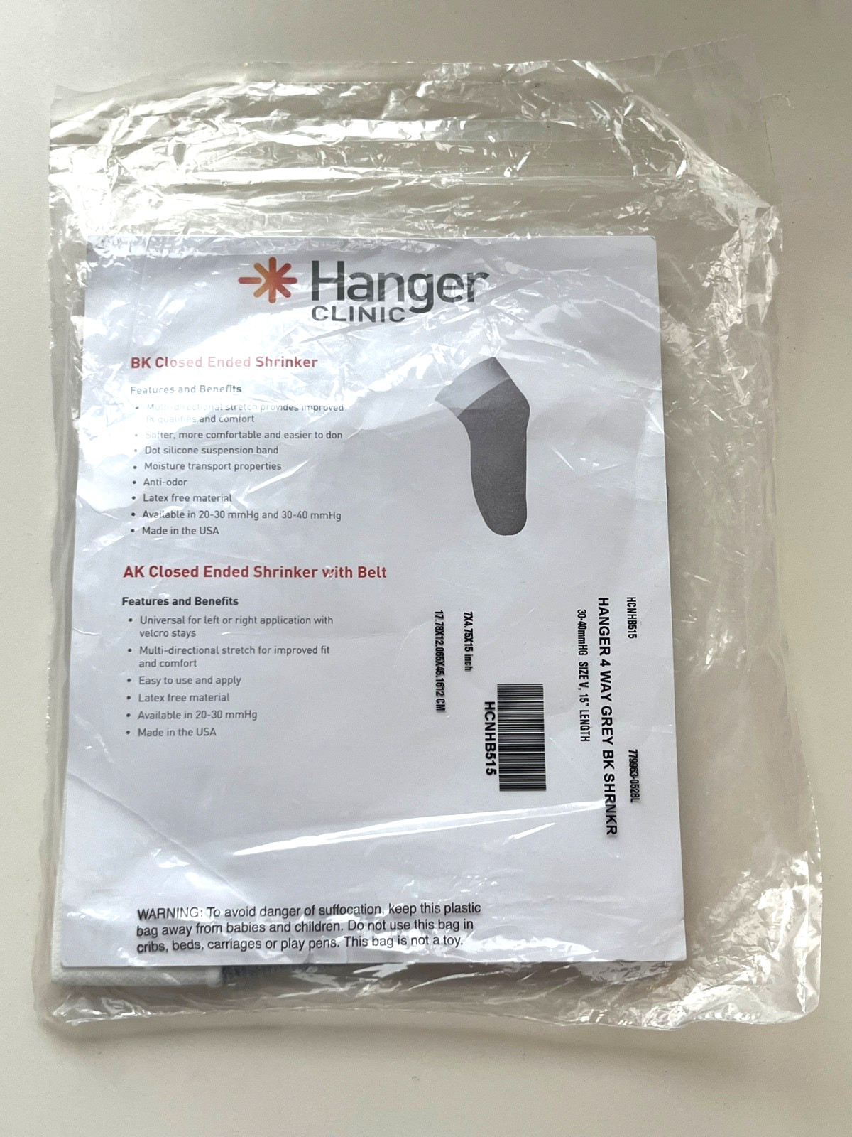 NEW NIP SPS HANGER 4 WAY GREY BK SHRNKR 30-40 mmHG SIZE V 15″ LENGTH 7X4.75X15″