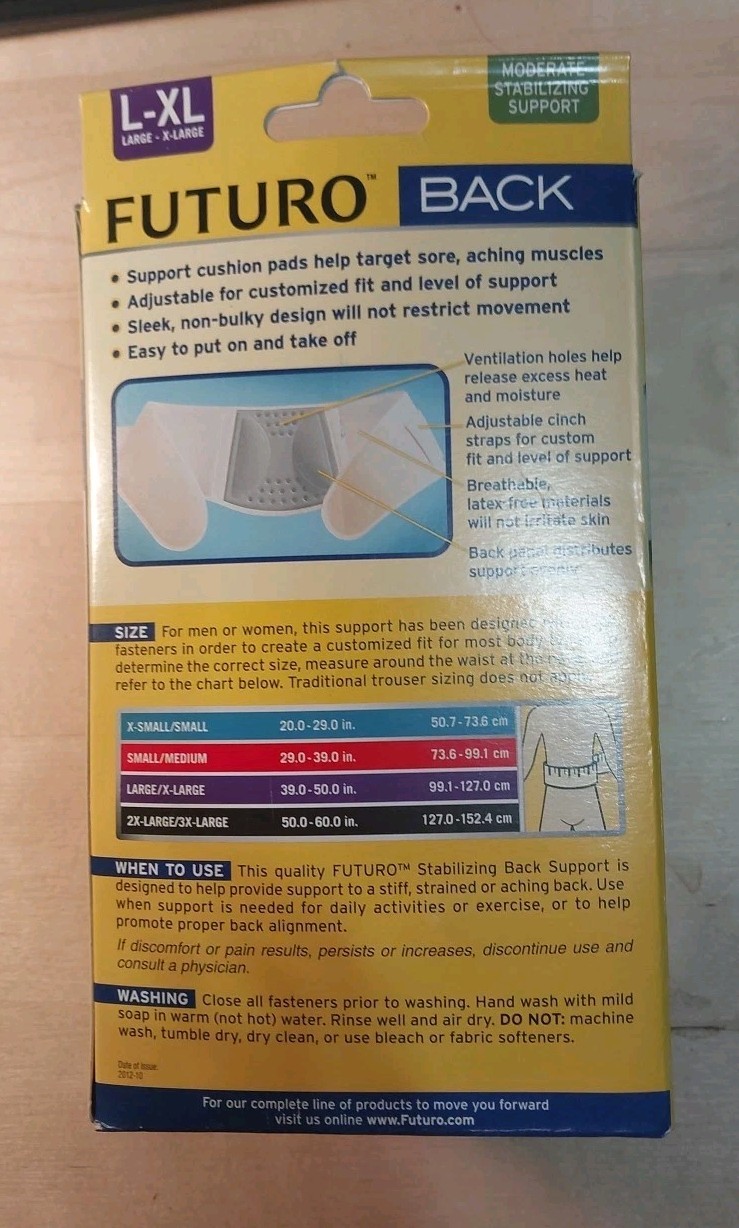 Futuro Brace Back Adjustable Large L – XL Cushion Pads Open Box
