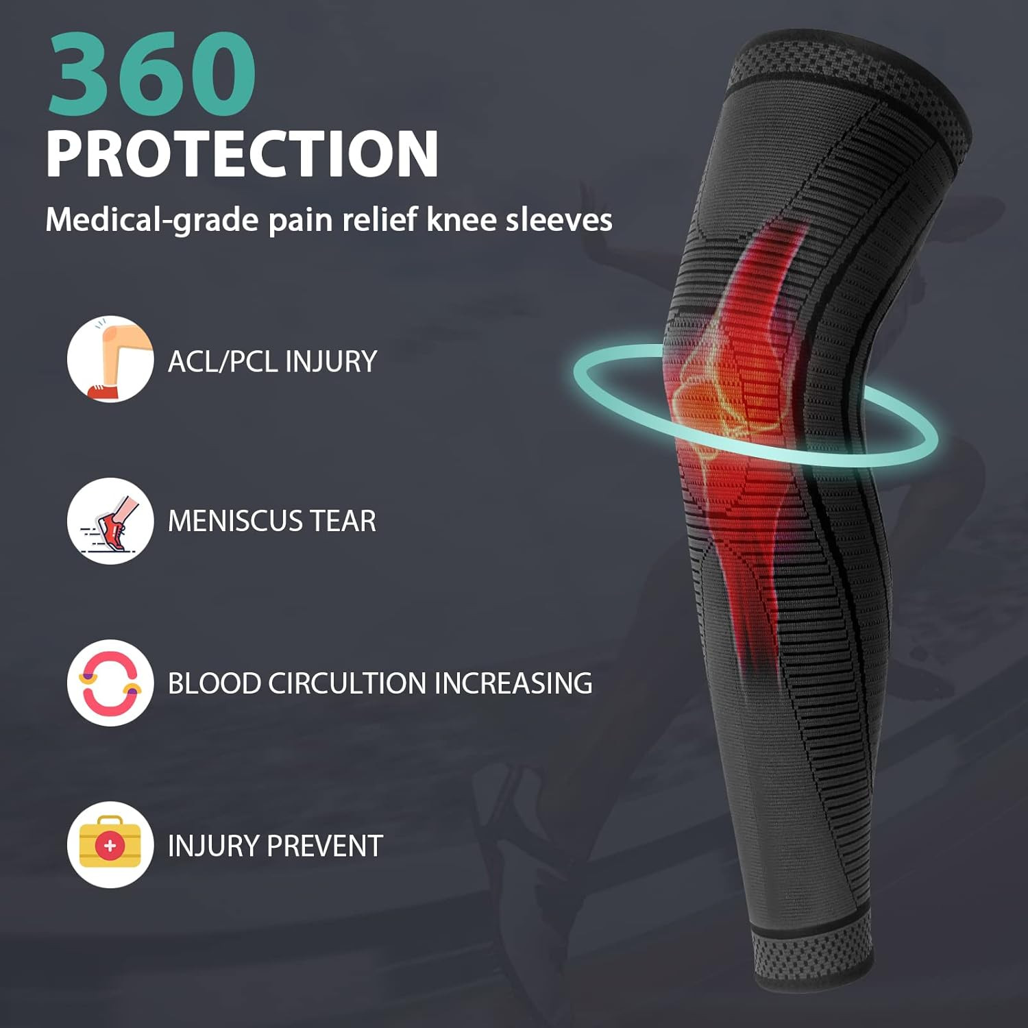2 Pack Full Leg Compression Sleeves for Men and Women Long Knee Brace Support fo