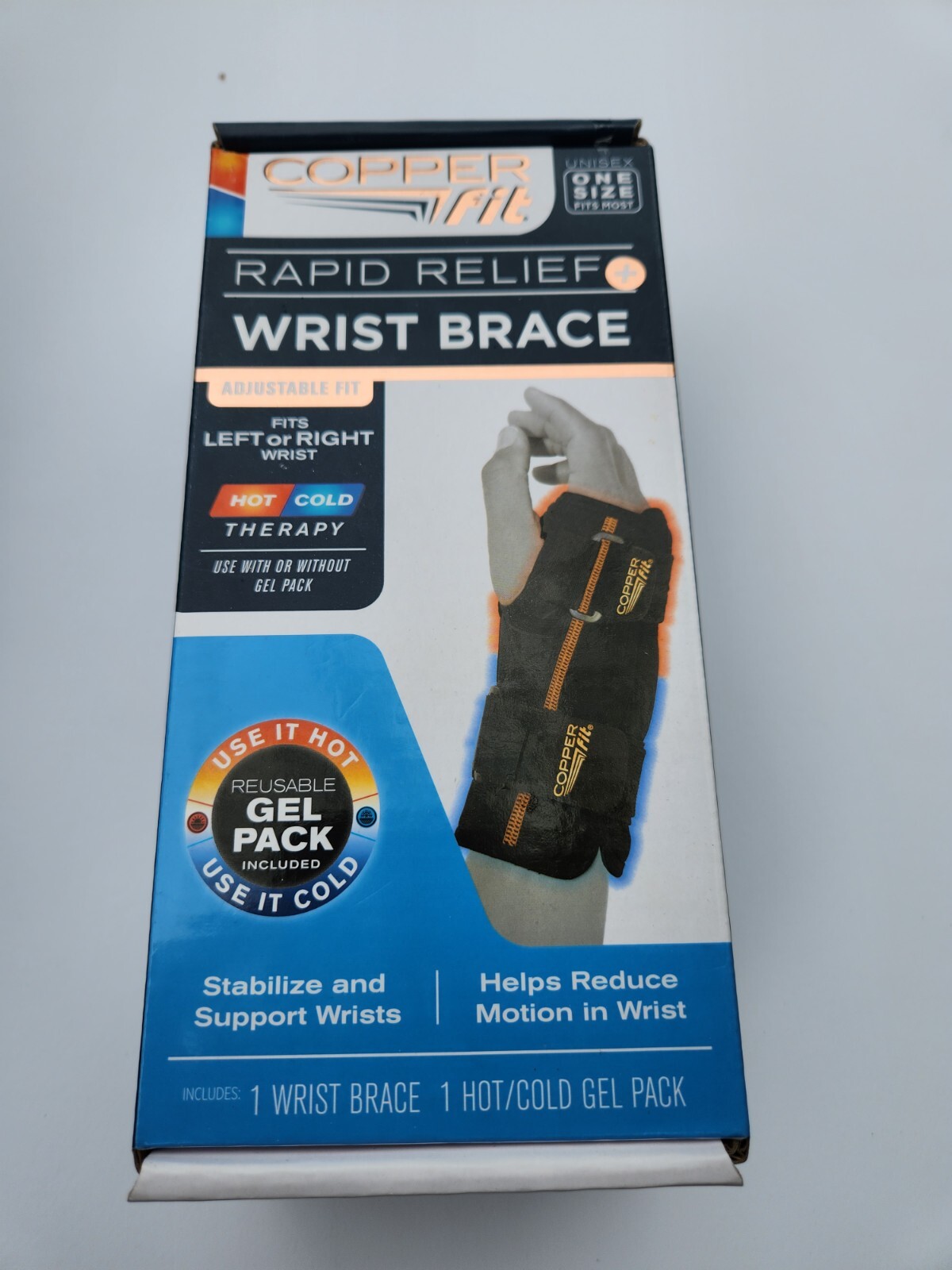 COPPER FIT Rapid Relief+ Wrist Brace Hot / Cold Therapy One Size UNISEX NIB