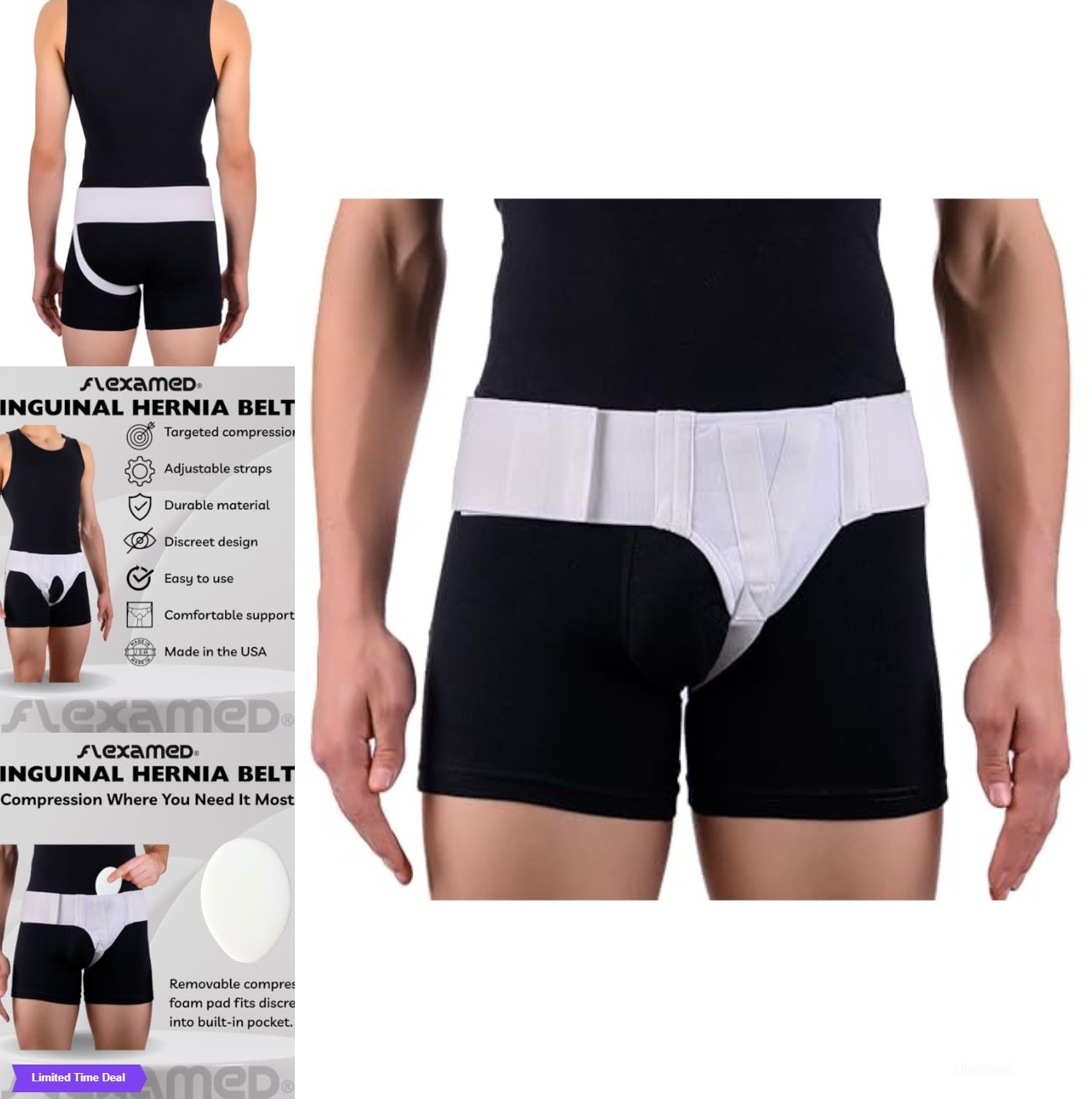 Inguinal Hernia Truss Support Belt Medium Adjustable Compression Pad Removable