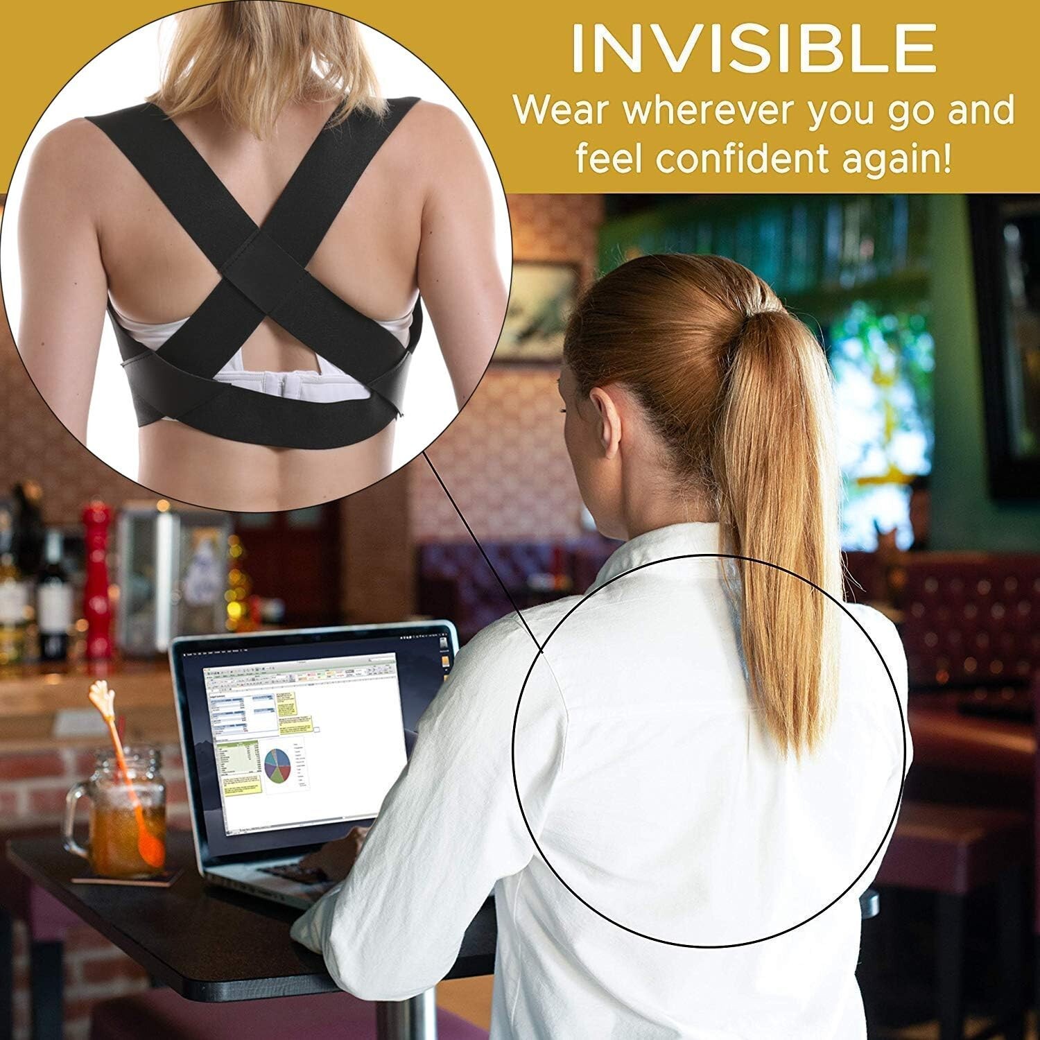 Posture Corrector for Women and Men Under Clothes, Adjustable Shoulder Straps. L