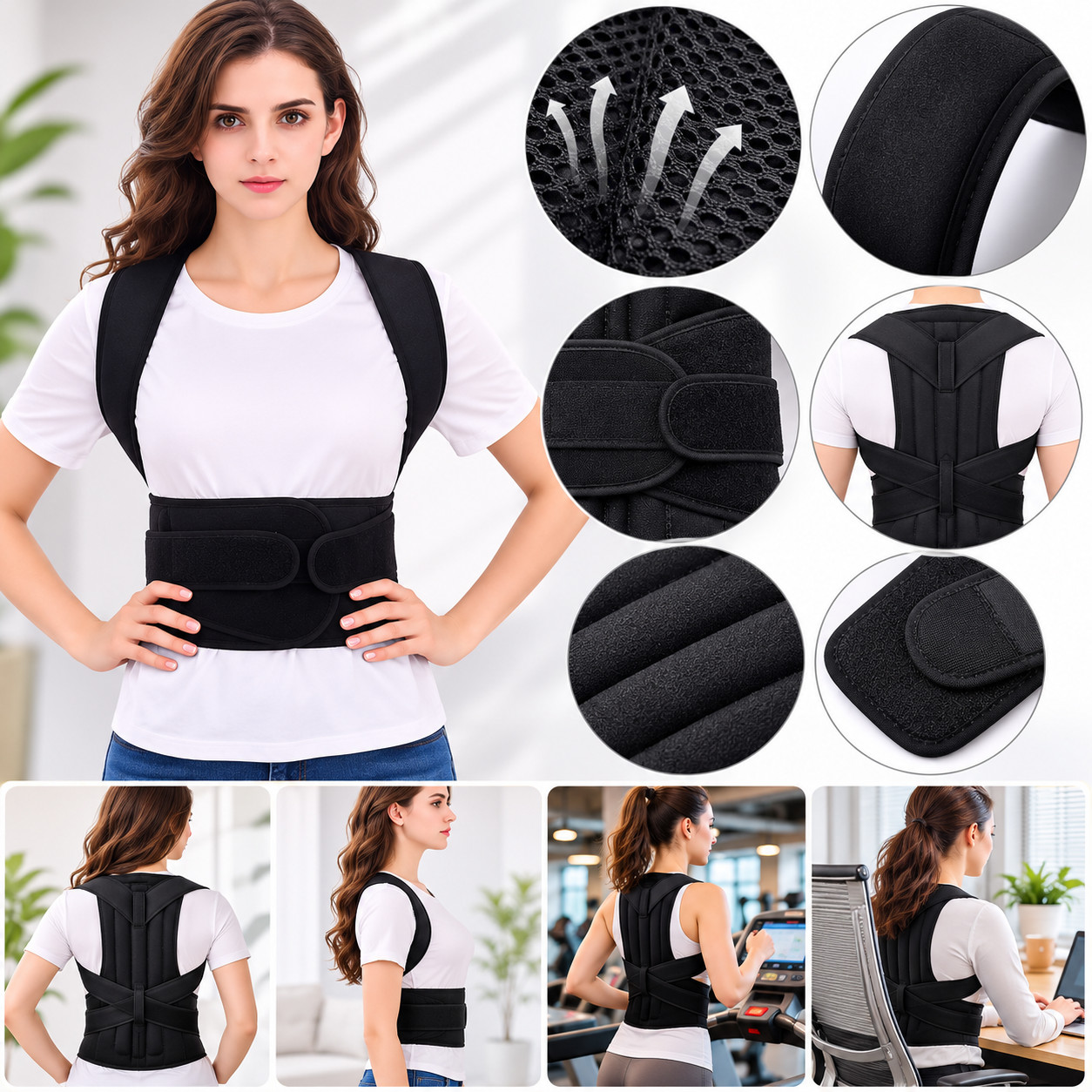 Adjustable Posture Corrector Low Back Support Shoulder Brace Belt for Men Women