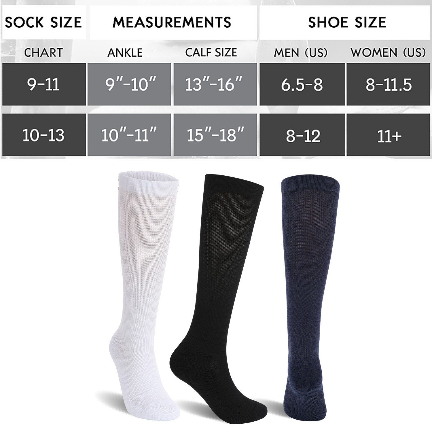 3 Pairs Compression Socks – Knee High Support for Running & Sports