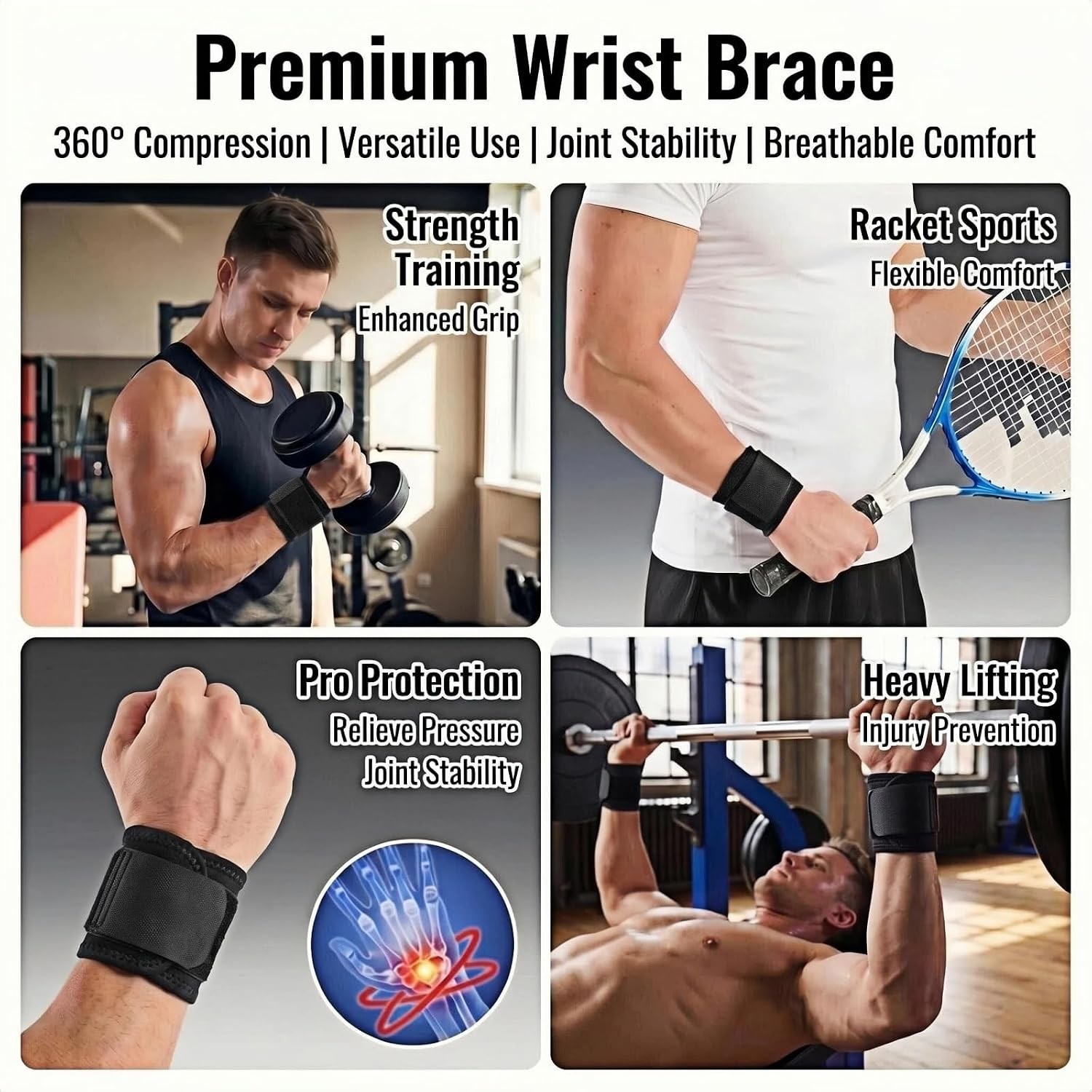 2PCS Adjustable Wrist Support Brace, Compression Wrist Wraps, Wrist Guard