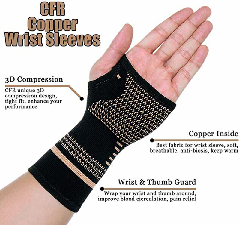 Copper Compression Wrist Support Arthritis Glove Joint Pain Relief Carpal Tunnel
