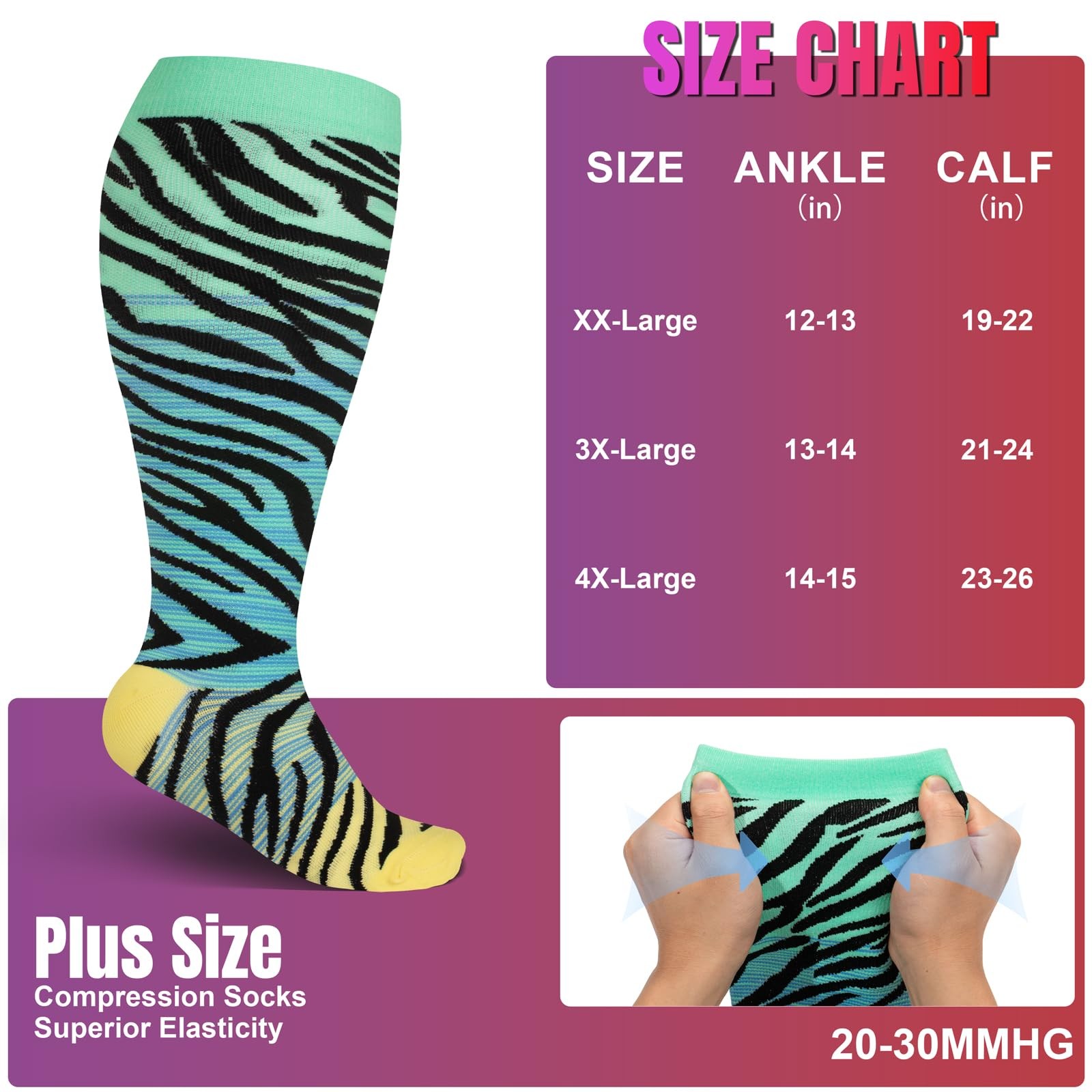 Plus Size Compression Socks Wide Calf Men Women Knee High Support 2030 mmhg