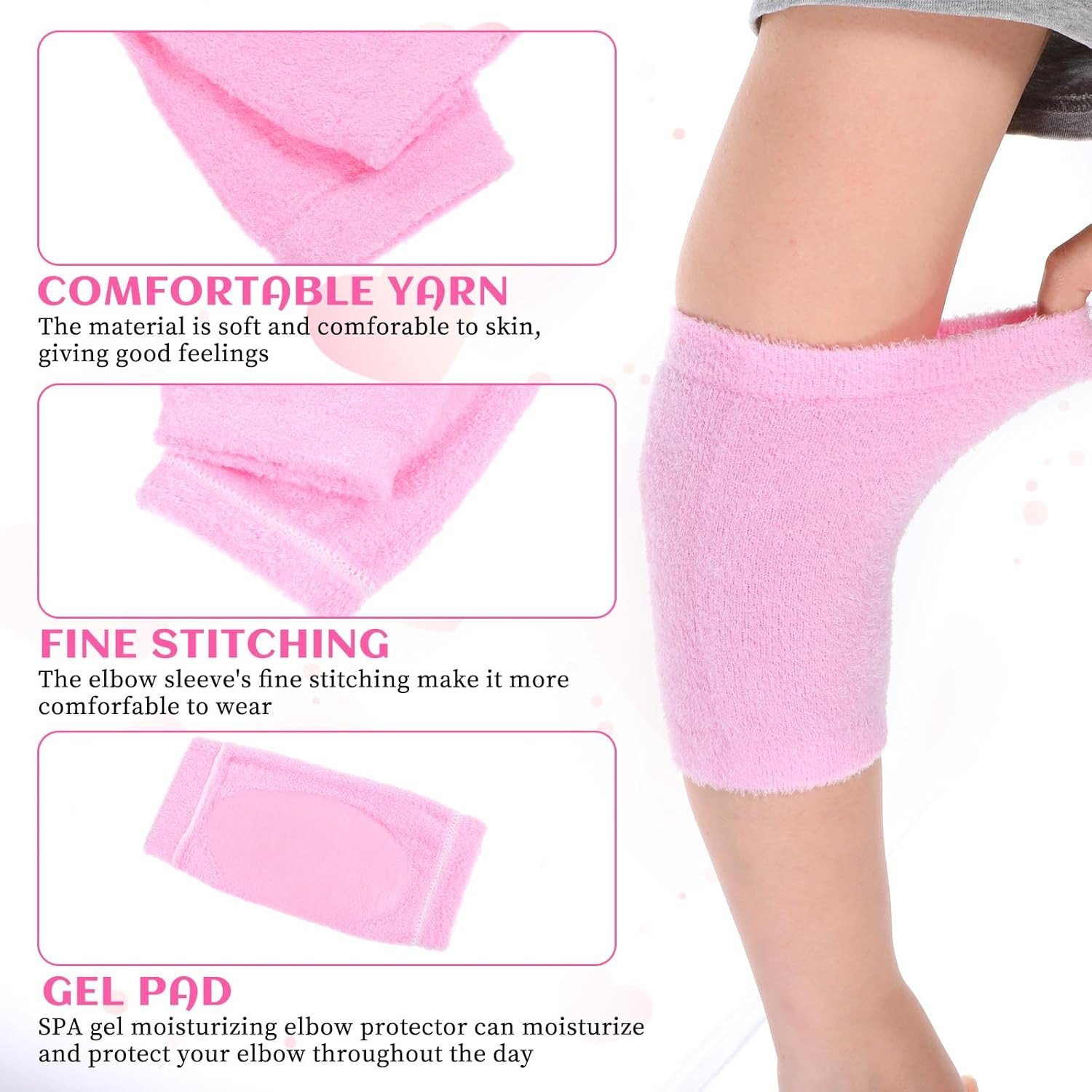 Piriuuo 2 Pairs/4 Pcs Elbow Moisturizing Sleeve, Elastic Gel Elbow Pads for Wome