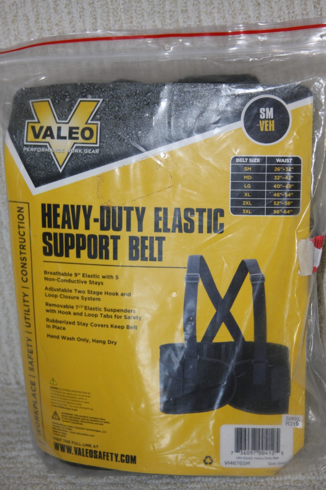 Valeo Heavy Duty Elastic Support Belt with Suspenders Black Size Small SM VEH Ne
