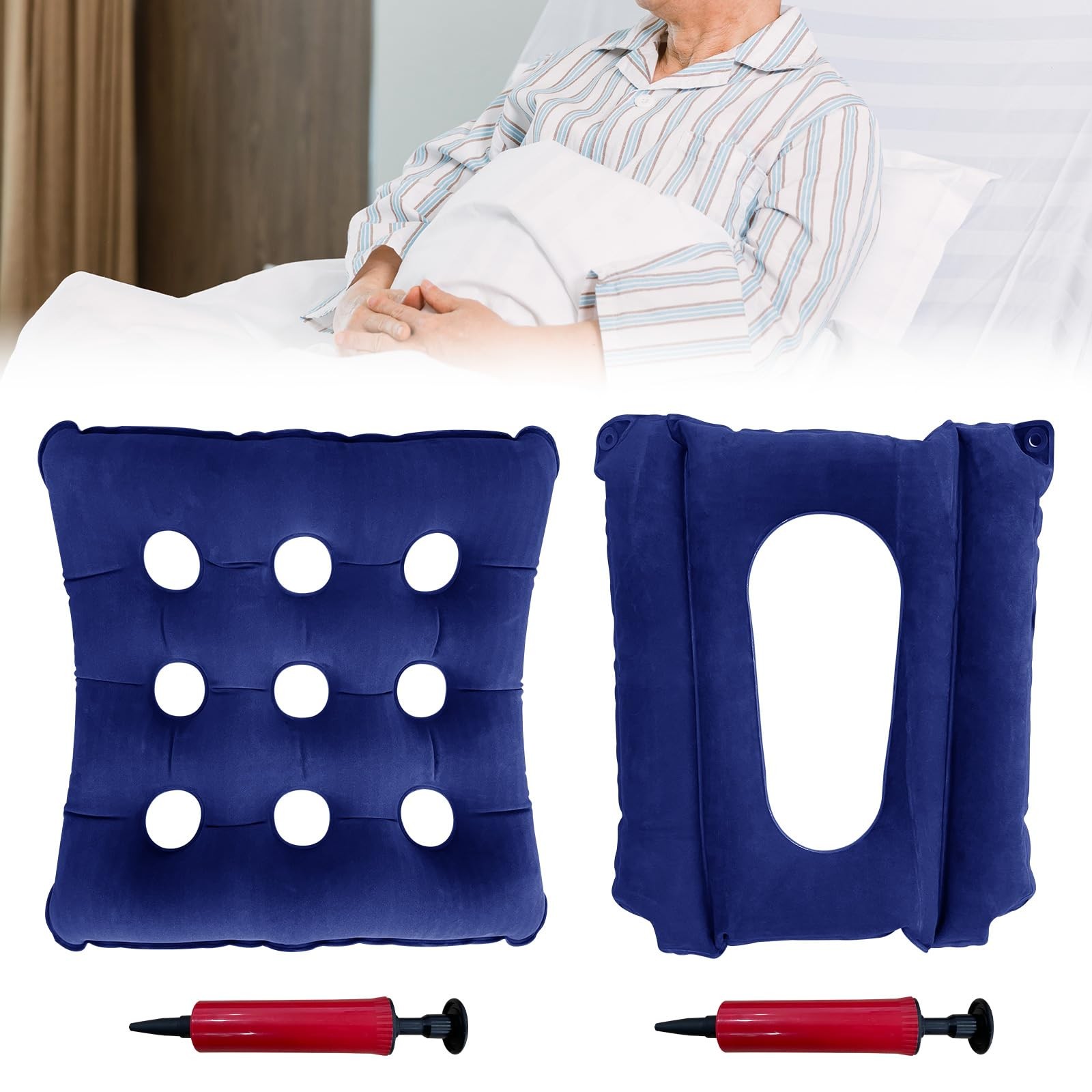 2 Pack Inflatable Seat Cushions, Breathable Nursing Anti-Bedsore Air Blue
