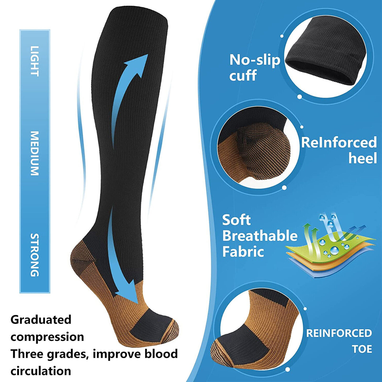 3Pair Medias De Compression Para Mujer Calcetines Para La Circulacion 20-30 Mmhg