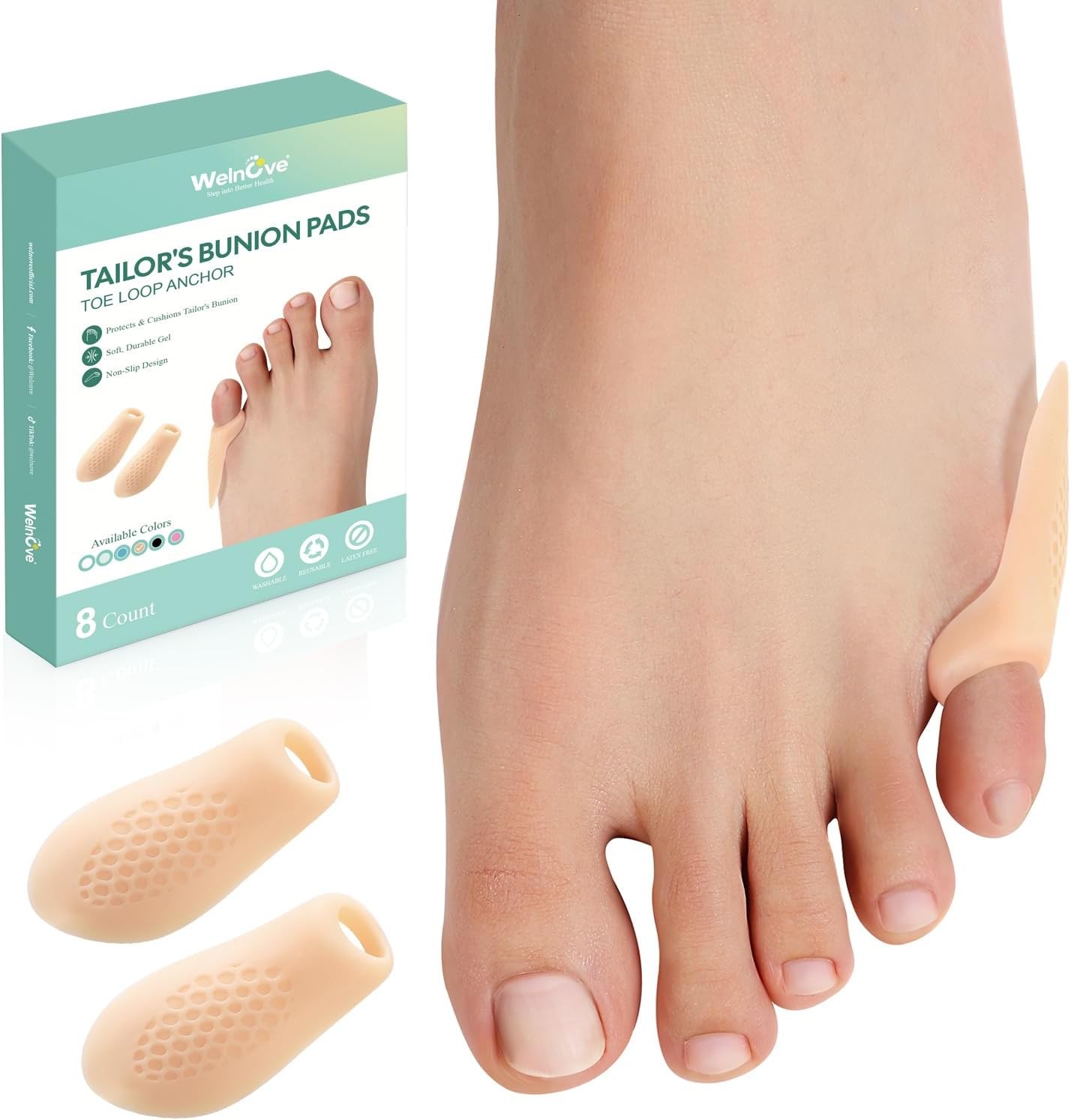 Welnove Tailor’s Bunion Corrector Pads – 8 Pack Pinky Toe Regular Pads, Beige