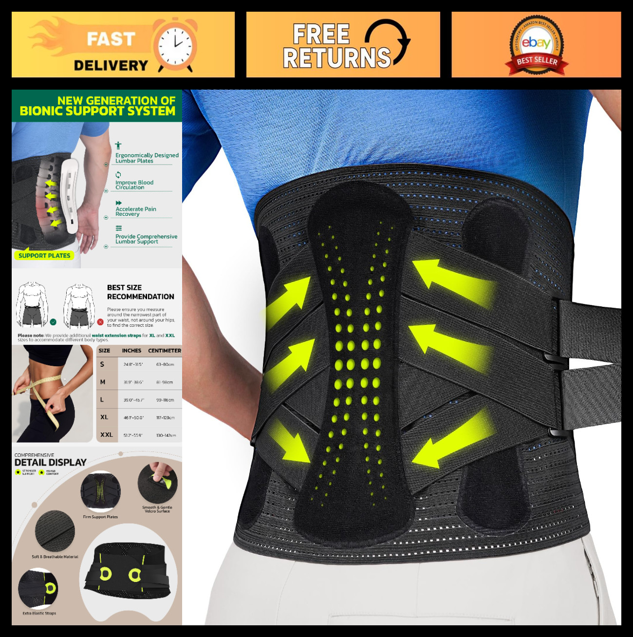 Lower Back Pain Relief Brace for Men & Women – 360° Support Belt, Soft & Breatha