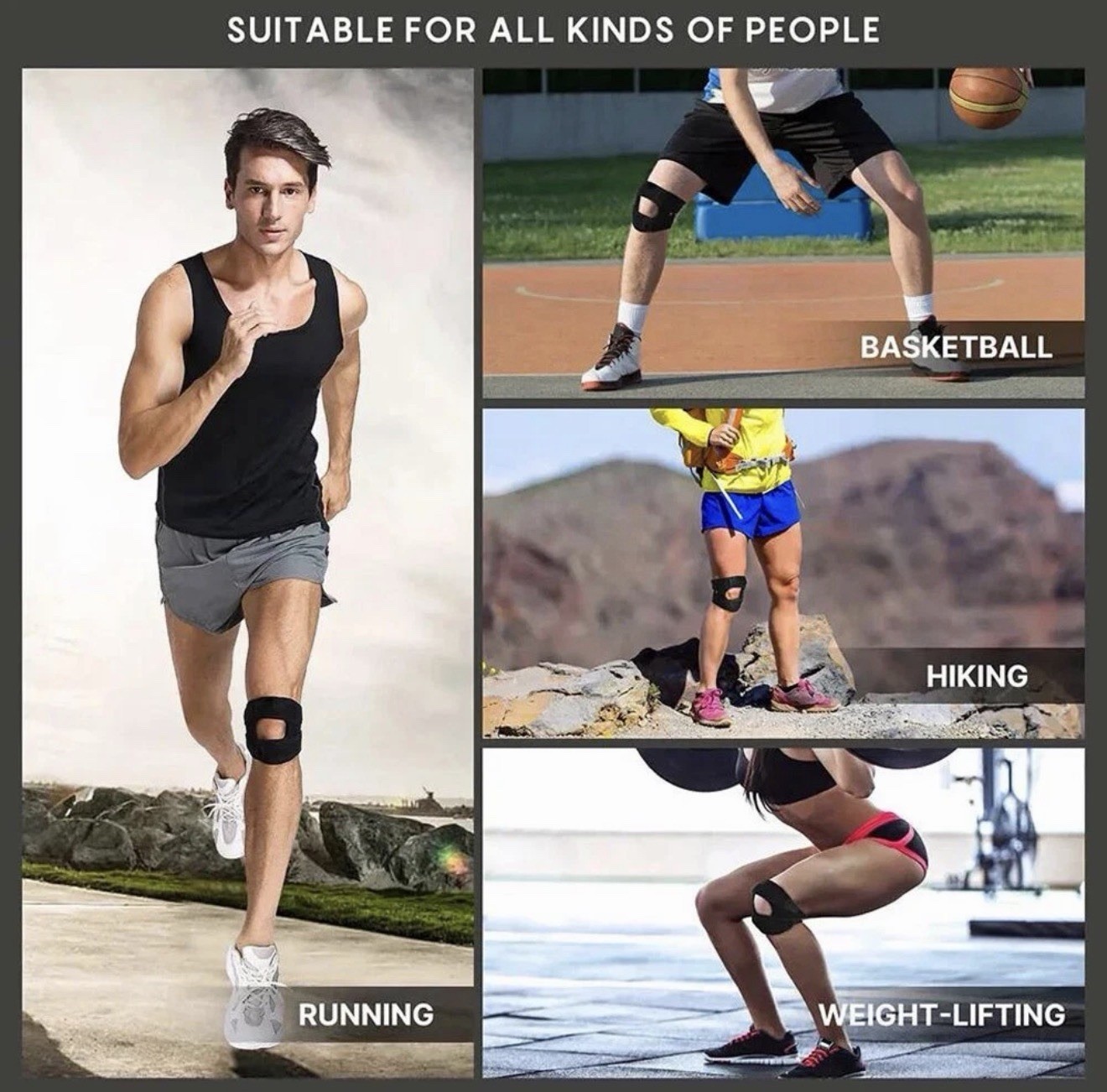 Adjustable Knee Brace Silicone Support, S/M L, Breathable, Black Gray