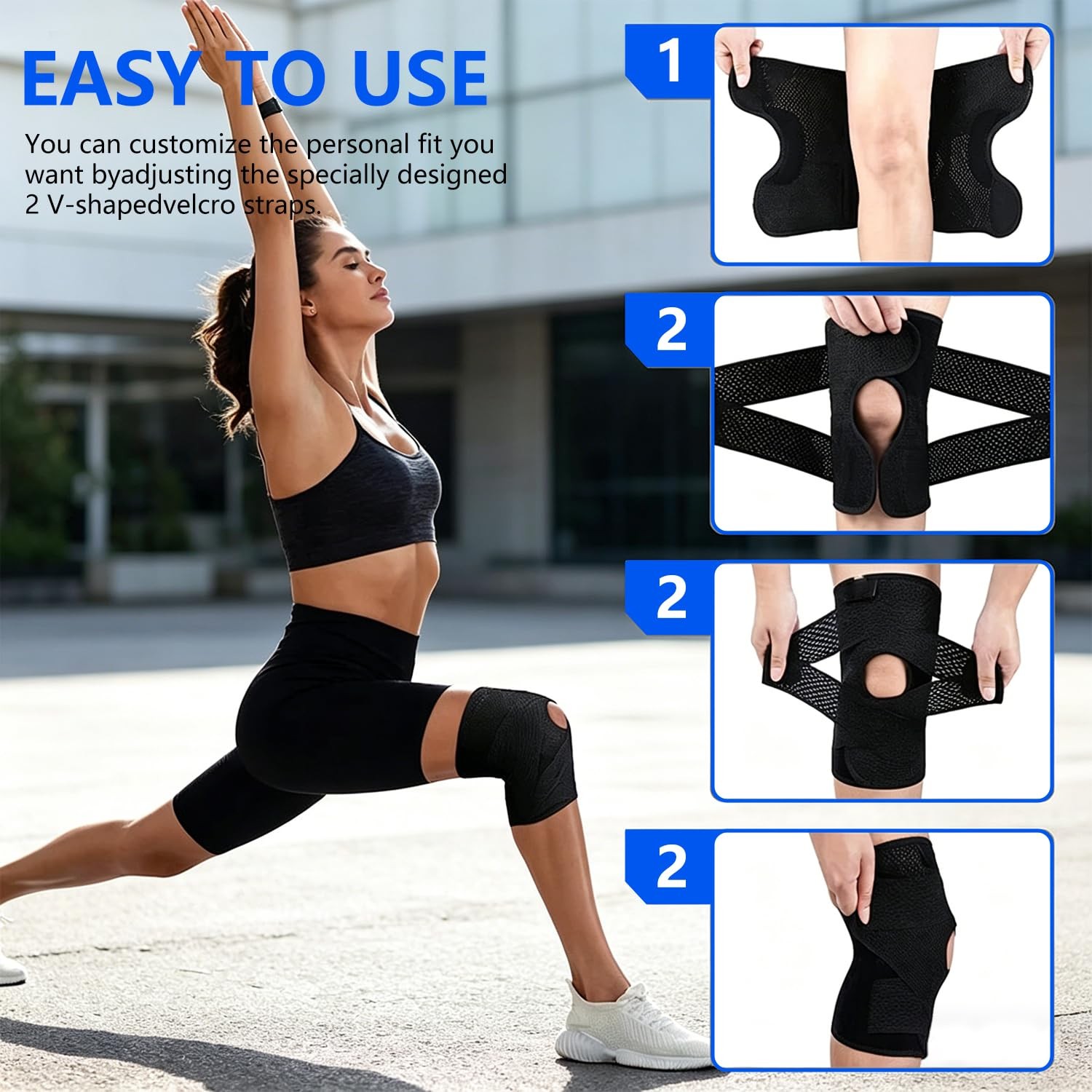 Knee Brace with Side Stabilizers & Patella Pad, Adjustable Compression Knee S…