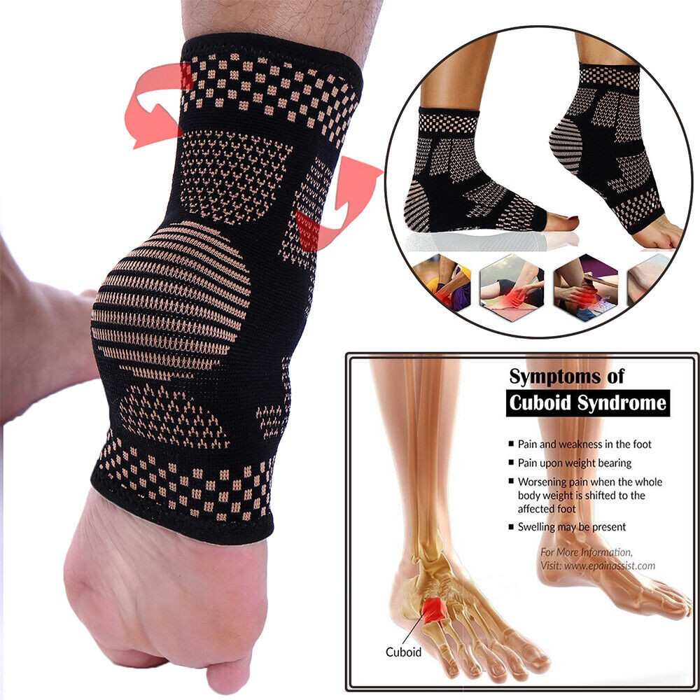 Sports Copper Ankle Brace Support Compression Sleeve Joint Fasciitis Pain Relief