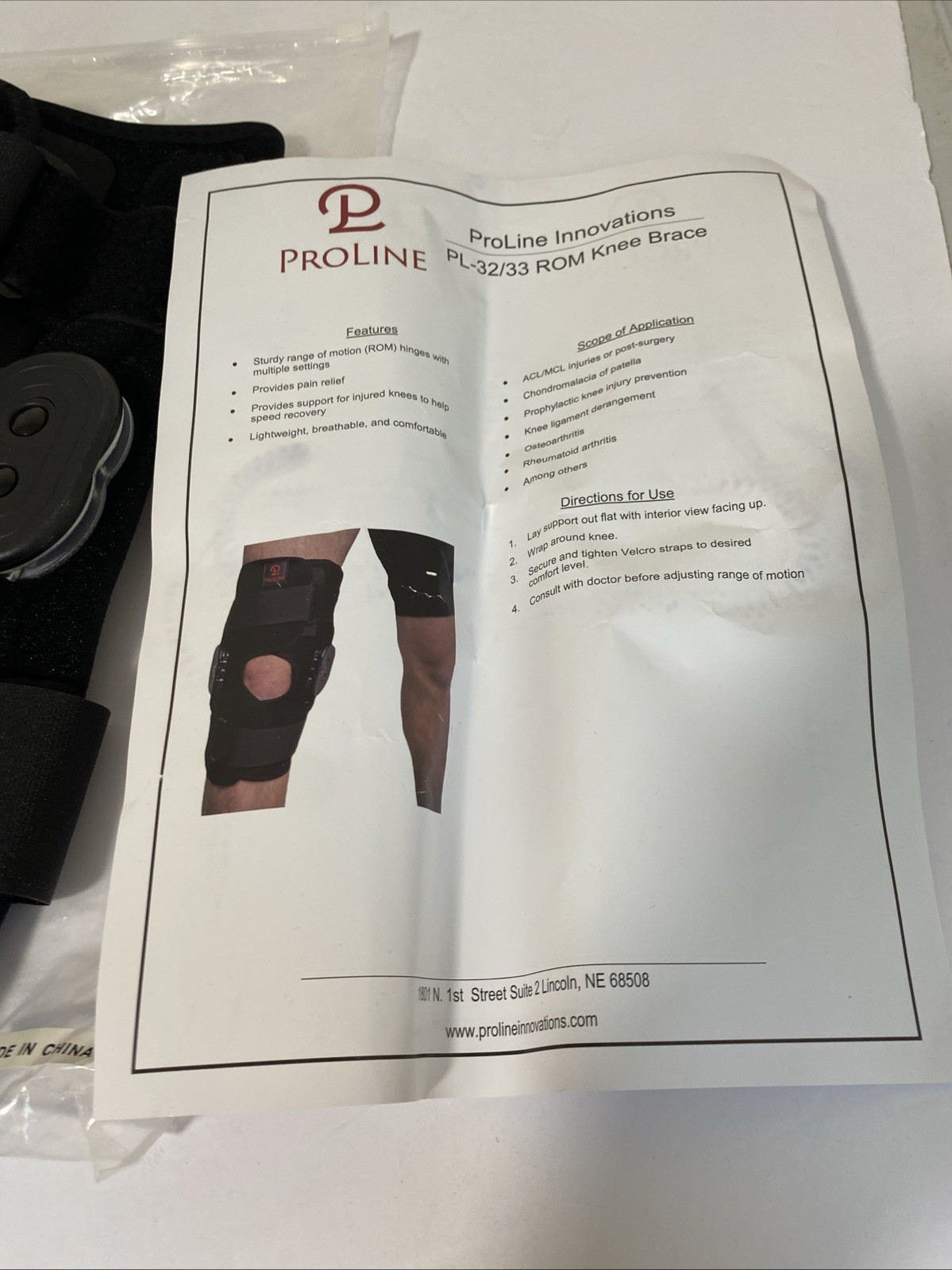 New ProLine Innovations PL-32/33 ROM Knee Support Bilateral Adjustable Straps