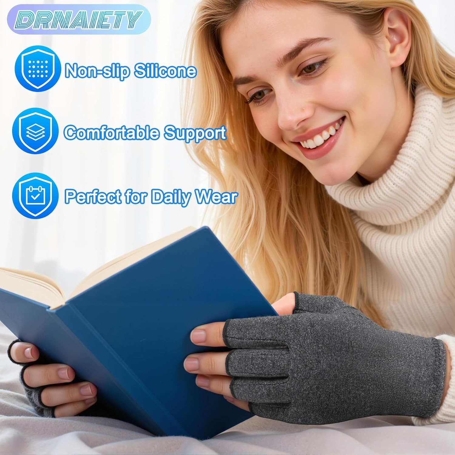 Breathable Fingerless Compression Gloves – 2 Pairs for Arthritis & Carpal Tunnel
