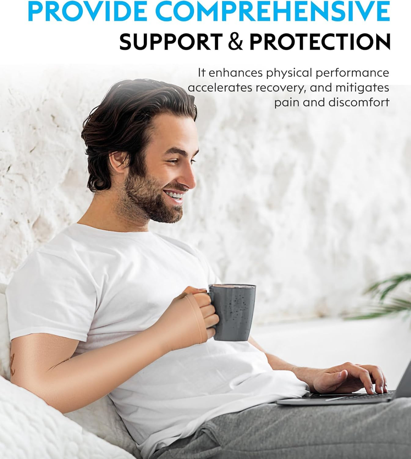 Compression Arm Sleeve with Gauntlet, 20-30 mmHg, Full Arm Support
