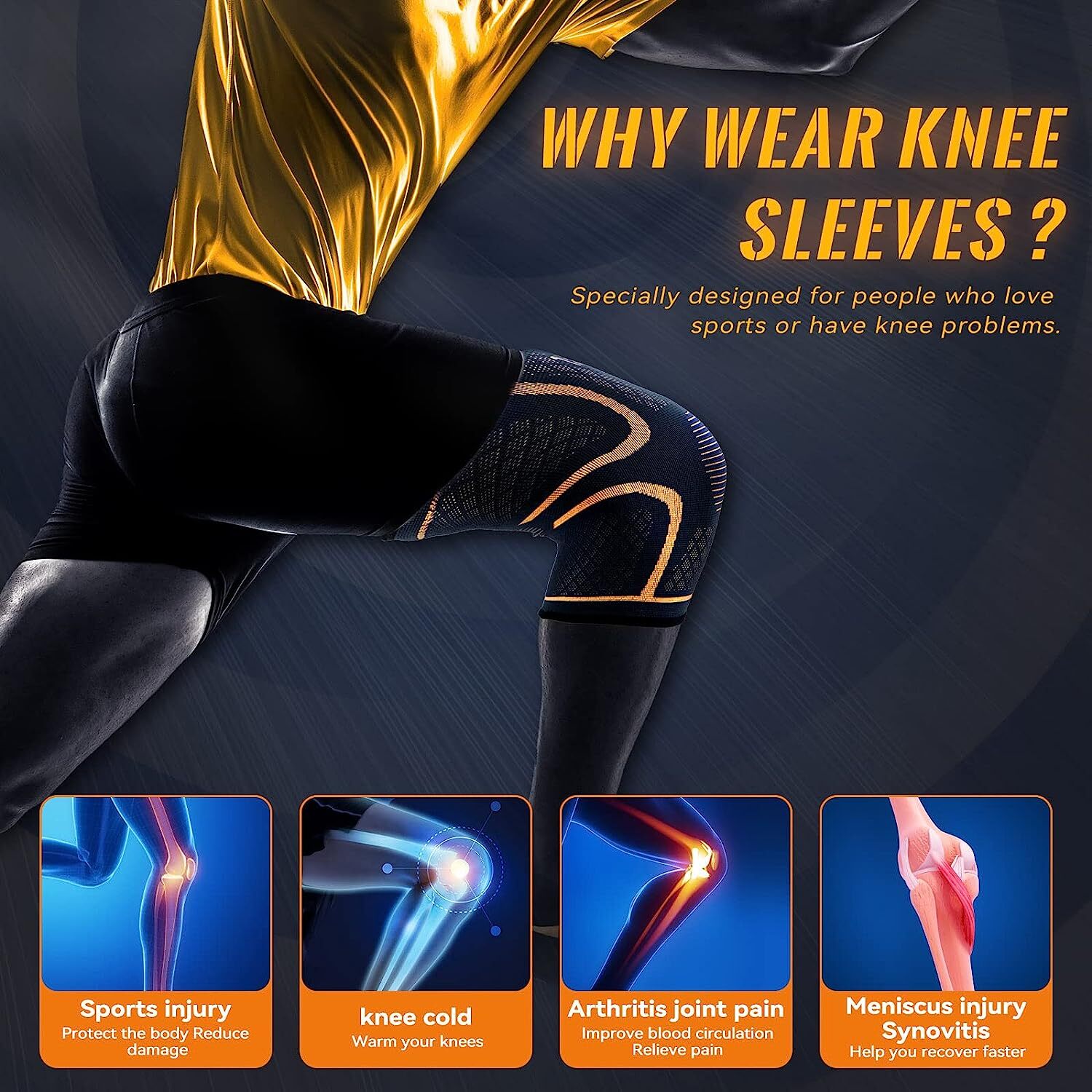 Copper Knee Brace Compression Sleeves Support Sport Joint Injury Pain Arthritis