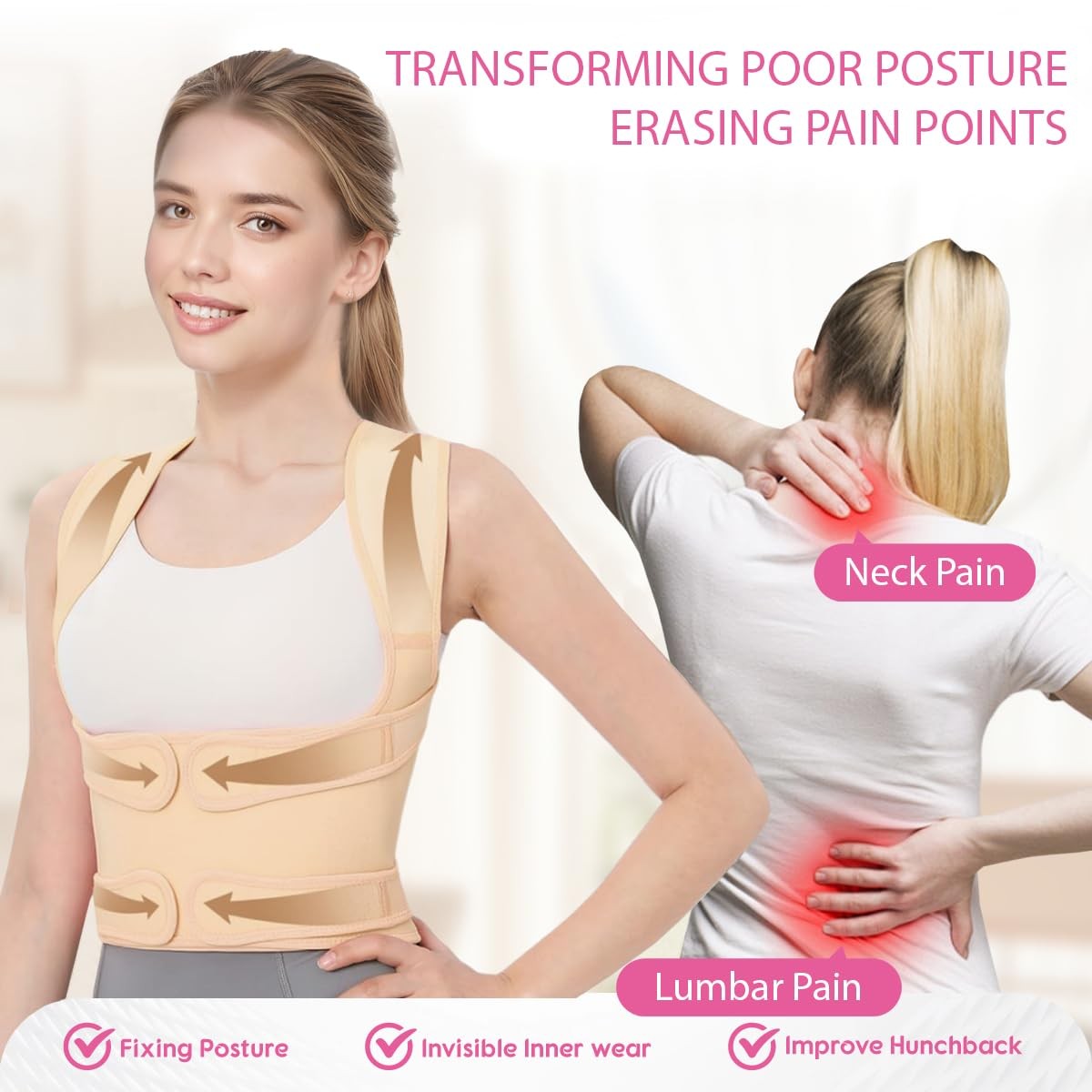 EPICGALA Posture Corrector for Women/Men Adjustable Full Back Large, Beige