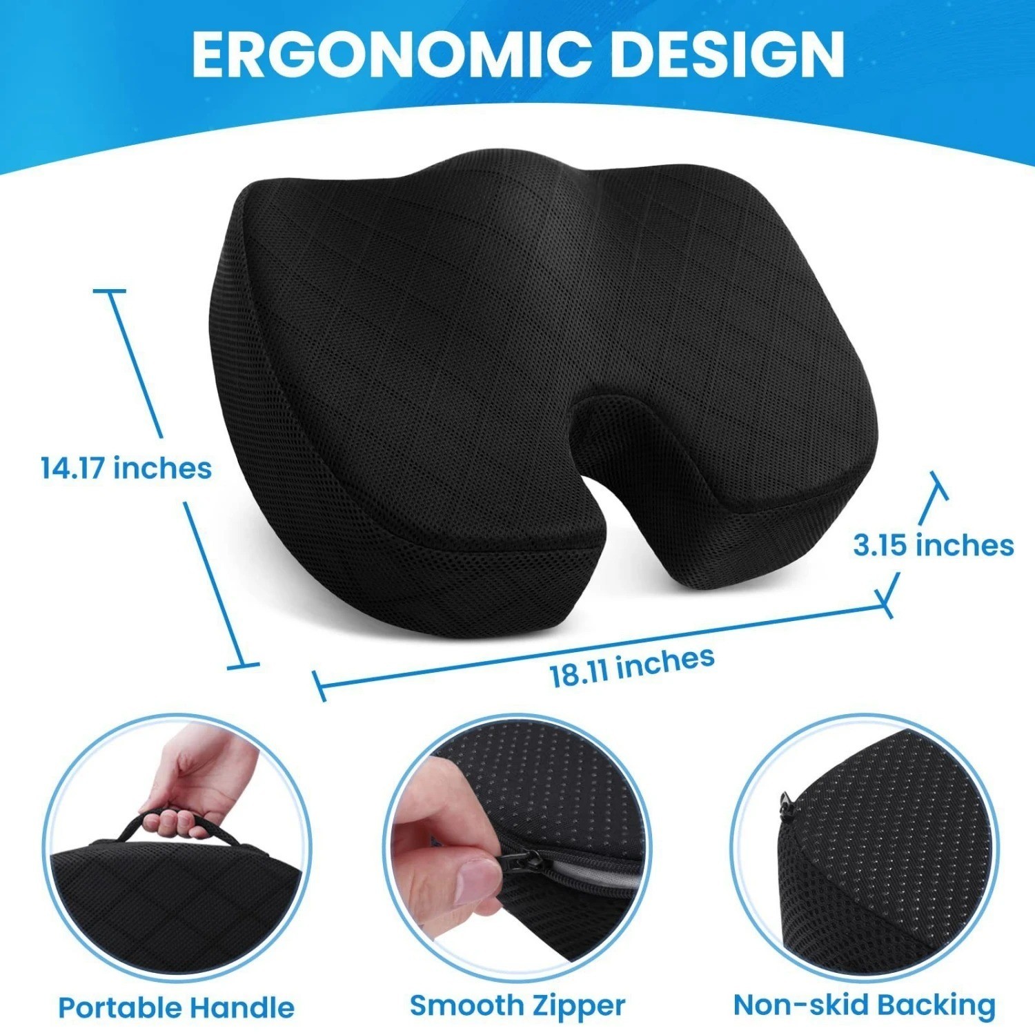 Memory Foam Seat Cushion Back, Tailbone & Hip Pain Relief for Office Chair / Car